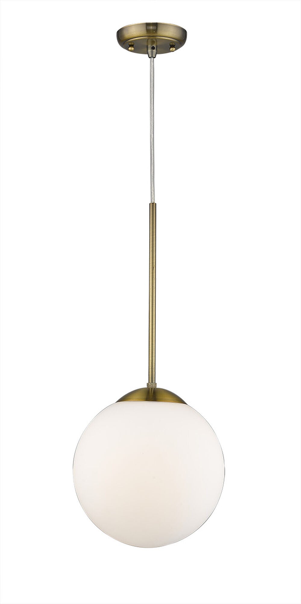Shown in Antique Brass finish and Opal glass and Opal Glass Globe shade