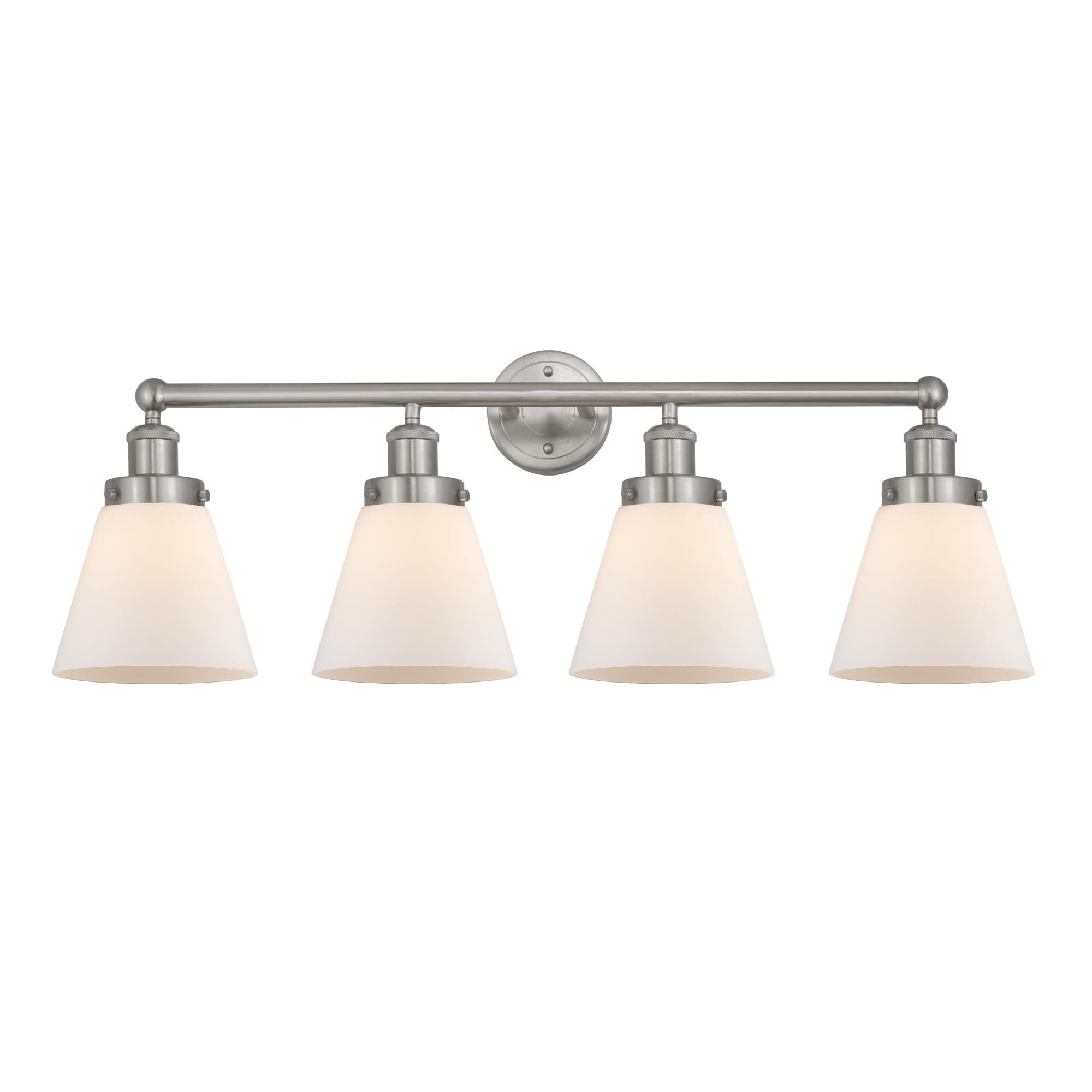 Shown in Brushed Satin Nickel, Matte White finish and Matte White glass and Matte White Glass shade