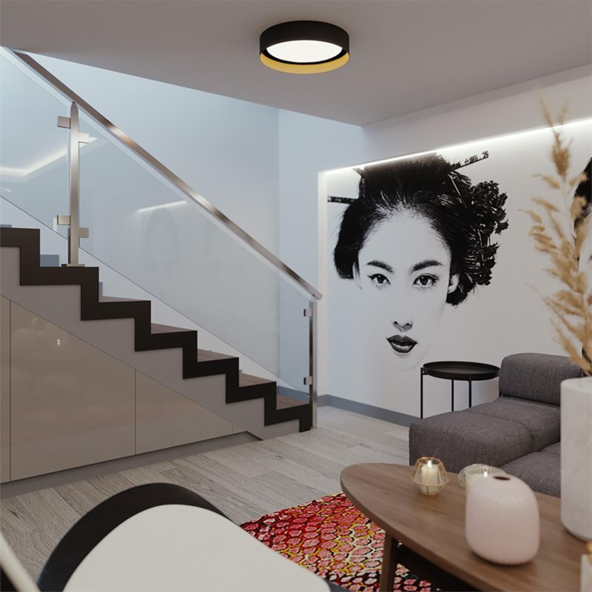 Shown in Black - Gold finish and White Acrylic glass and 120 Volt Dimmer accent