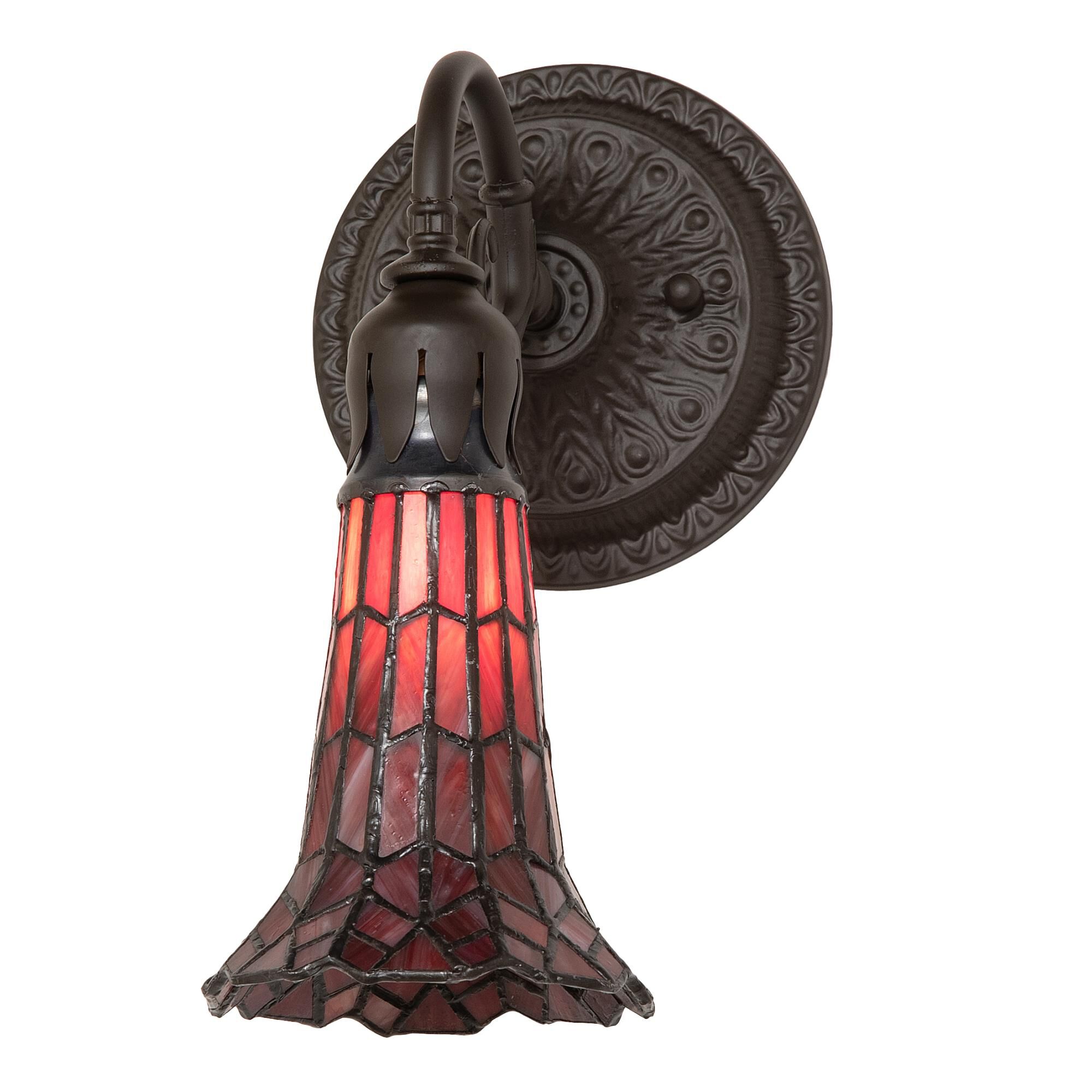 Shown in Oil Rubbed Bronze finish and Ruby glass