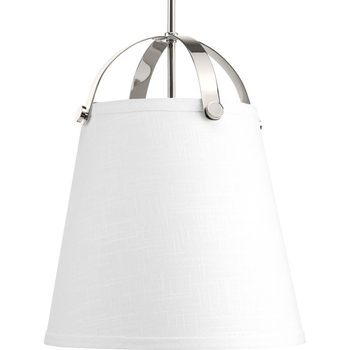 Shown in Polished Nickel finish and Fabric Shade glass