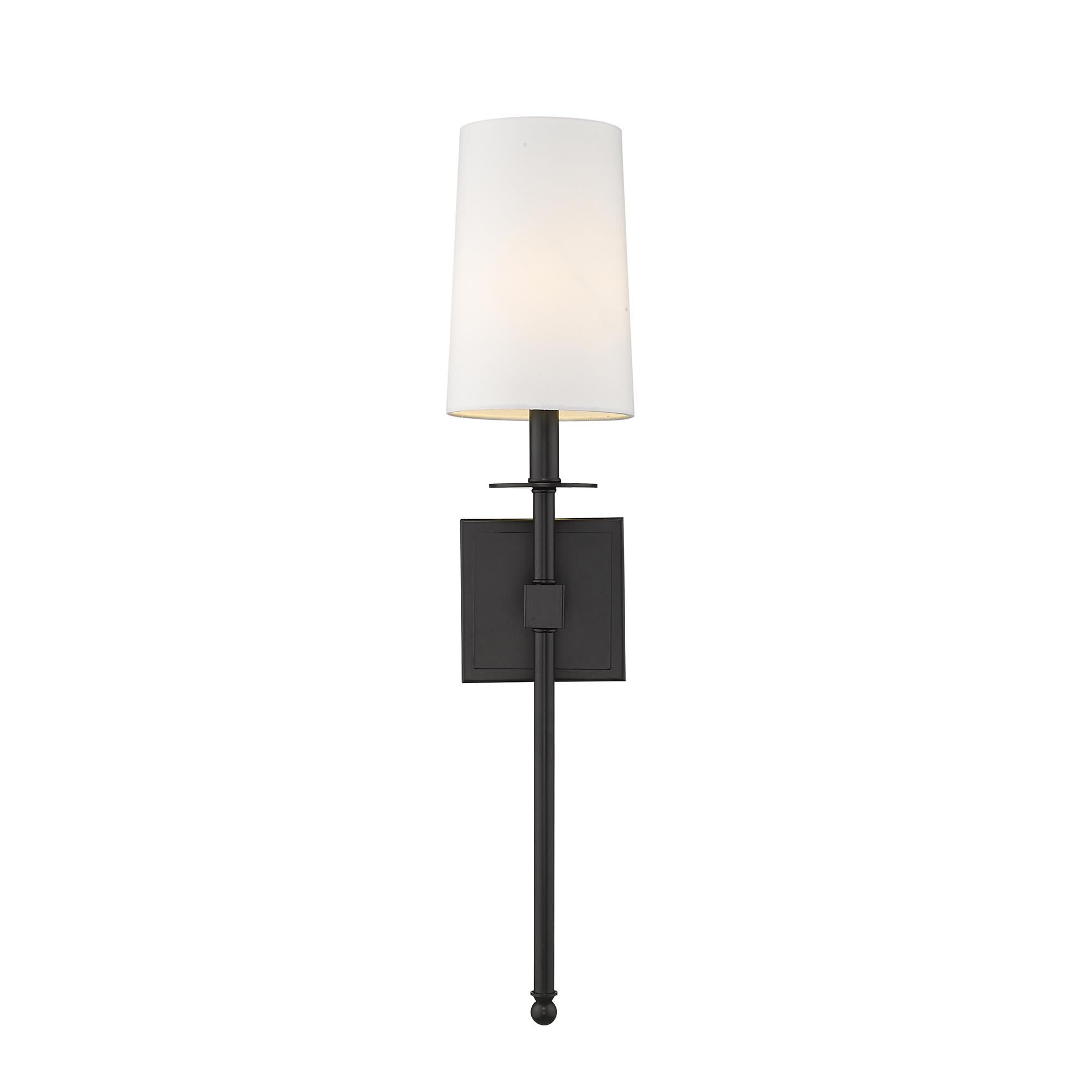 Shown in Matte Black finish and Fabric glass and Fabric shade