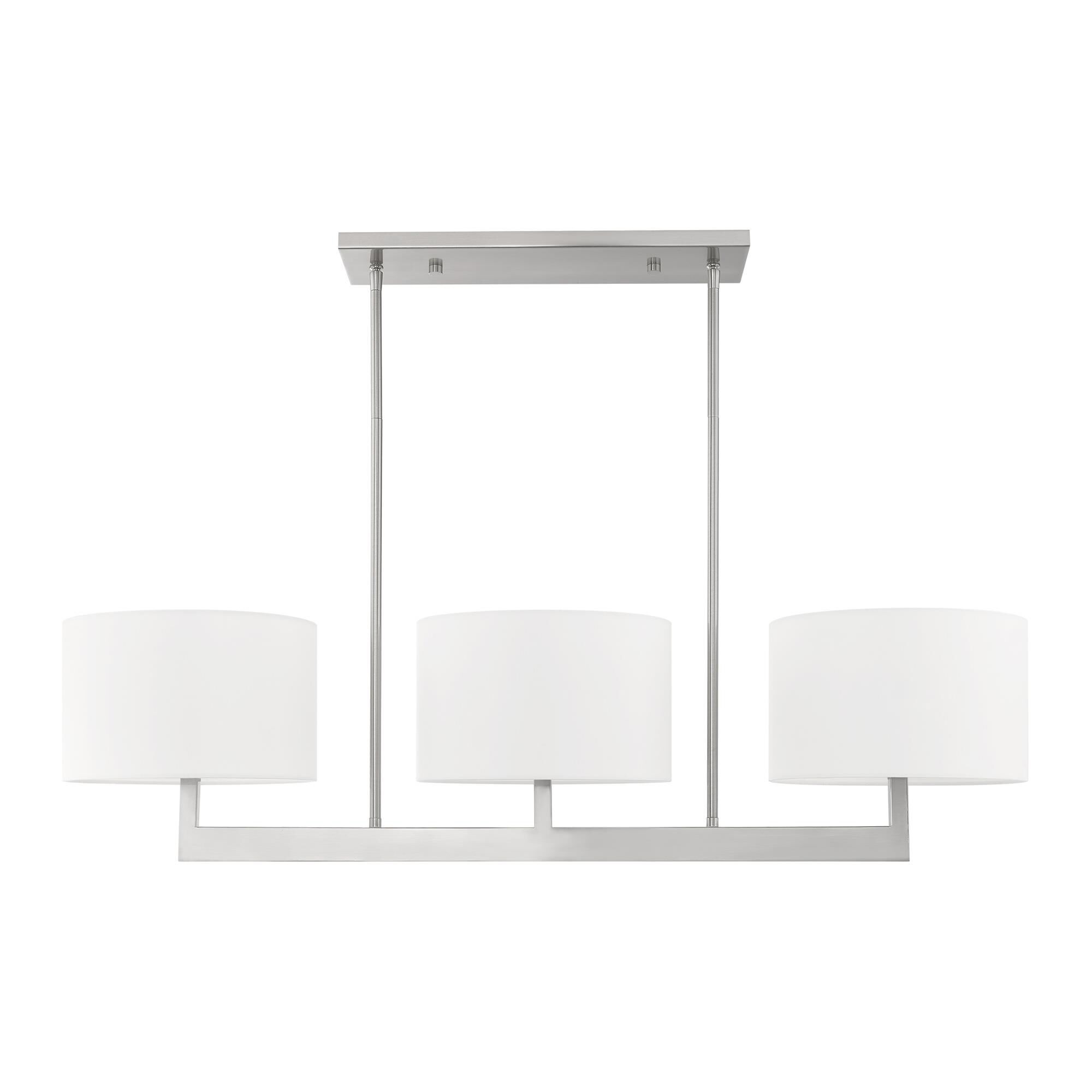 Shown in Brushed Nickel finish and Hand Crafted Off-White Fabric Outside & White Fabric Inside Hardback shade