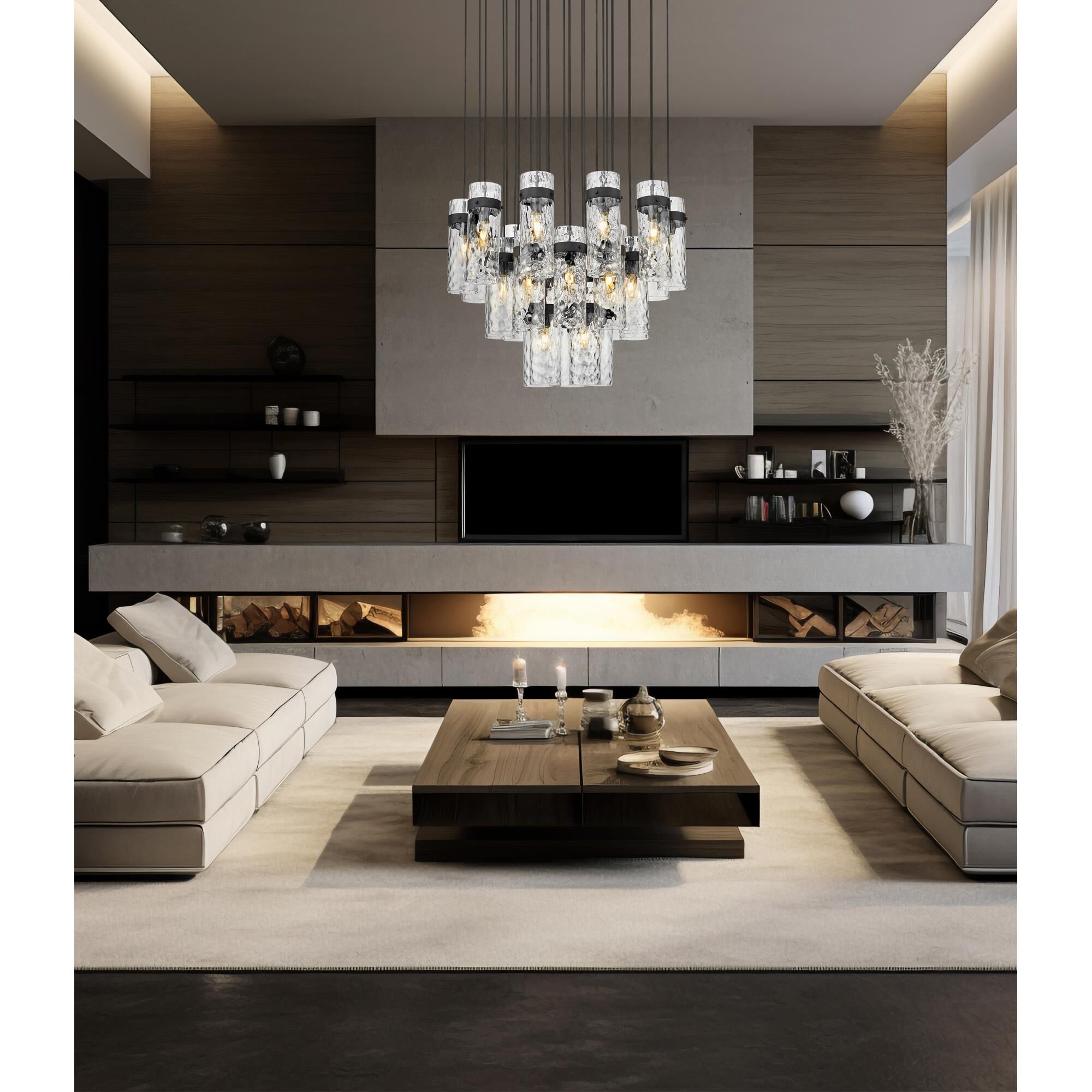 Shown in Matte Black finish and Clear Water glass and Clear Water shade