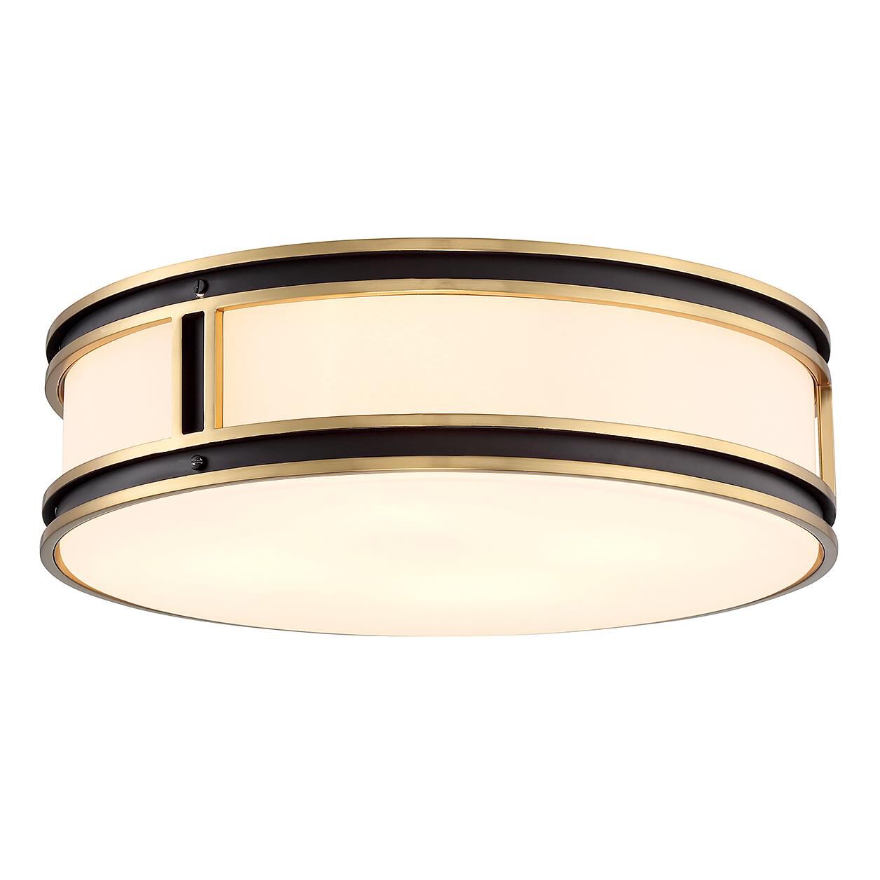 Shown in Matte Black with Warm Brass finish and White Opal glass