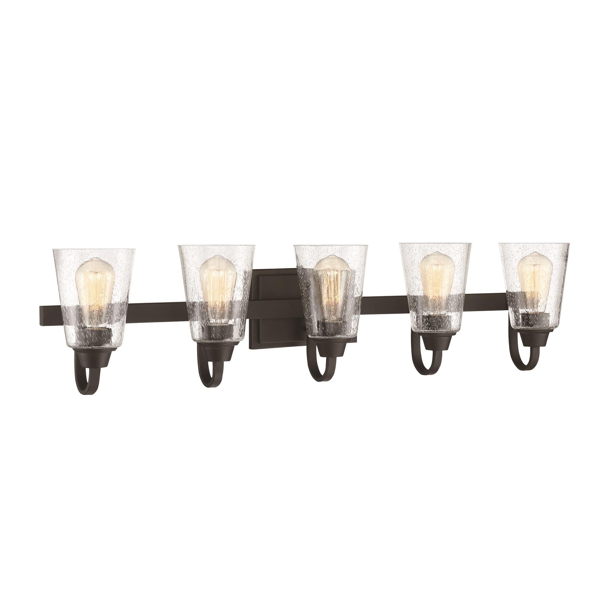 Shown in Espresso finish and Clear Seeded glass and Glass shade