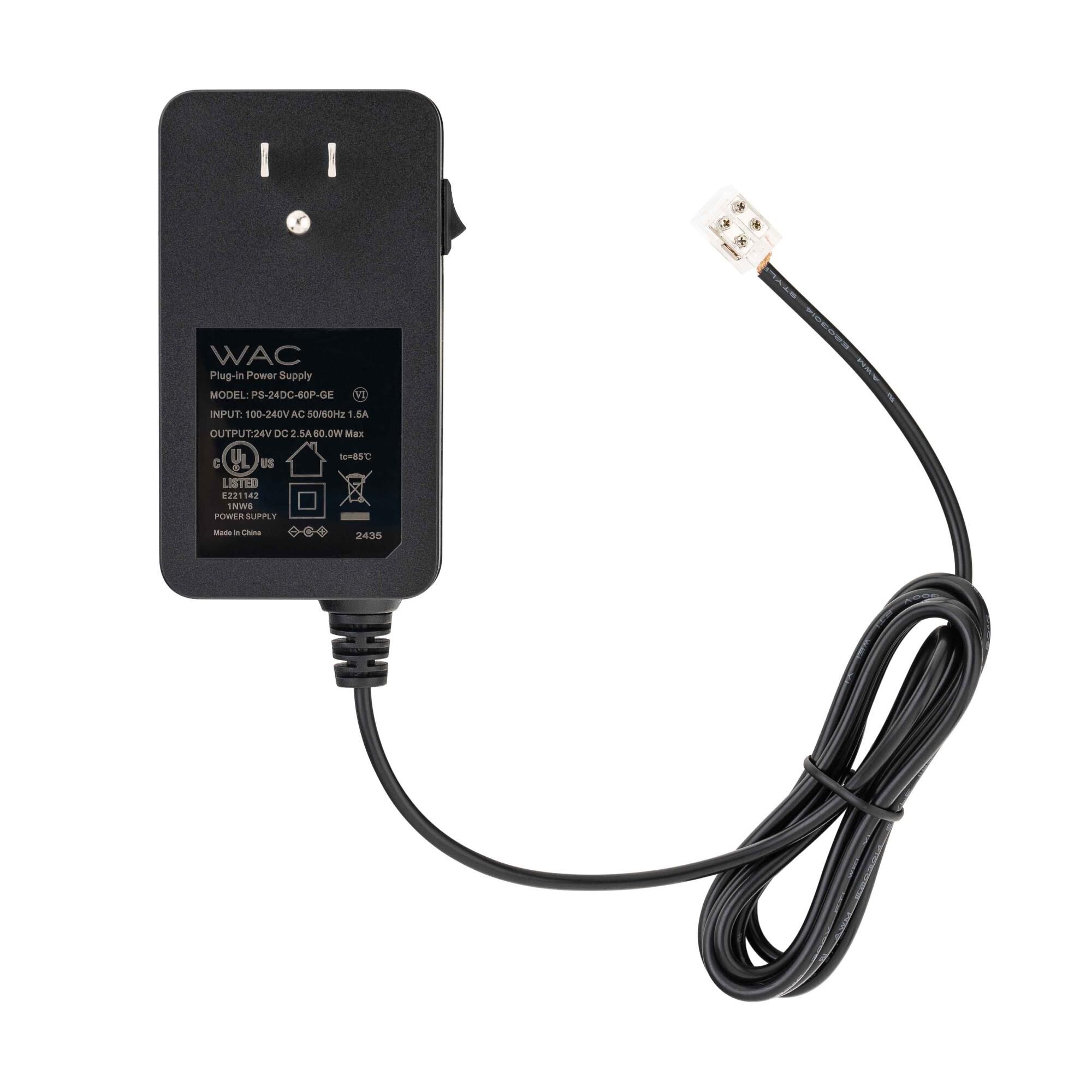 Basics & Gemini 24VDC Plug-in Power Supply 60W 120VAC Input with 6ft Lead Wire and Basics & Gemini Connector Power Supply by WAC Lighting