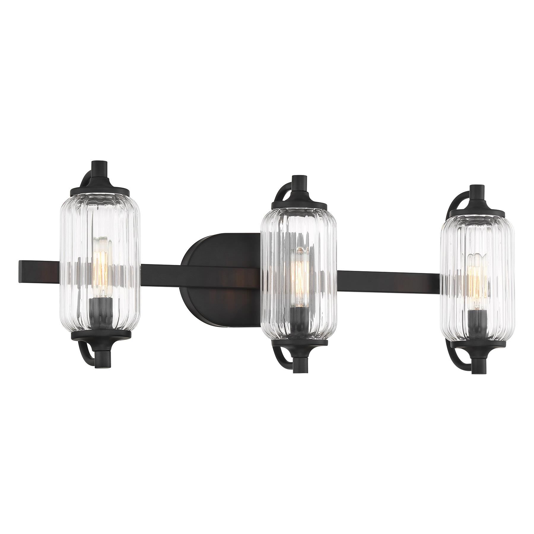 Shown in Matte Black finish and Clear Ribbed glass