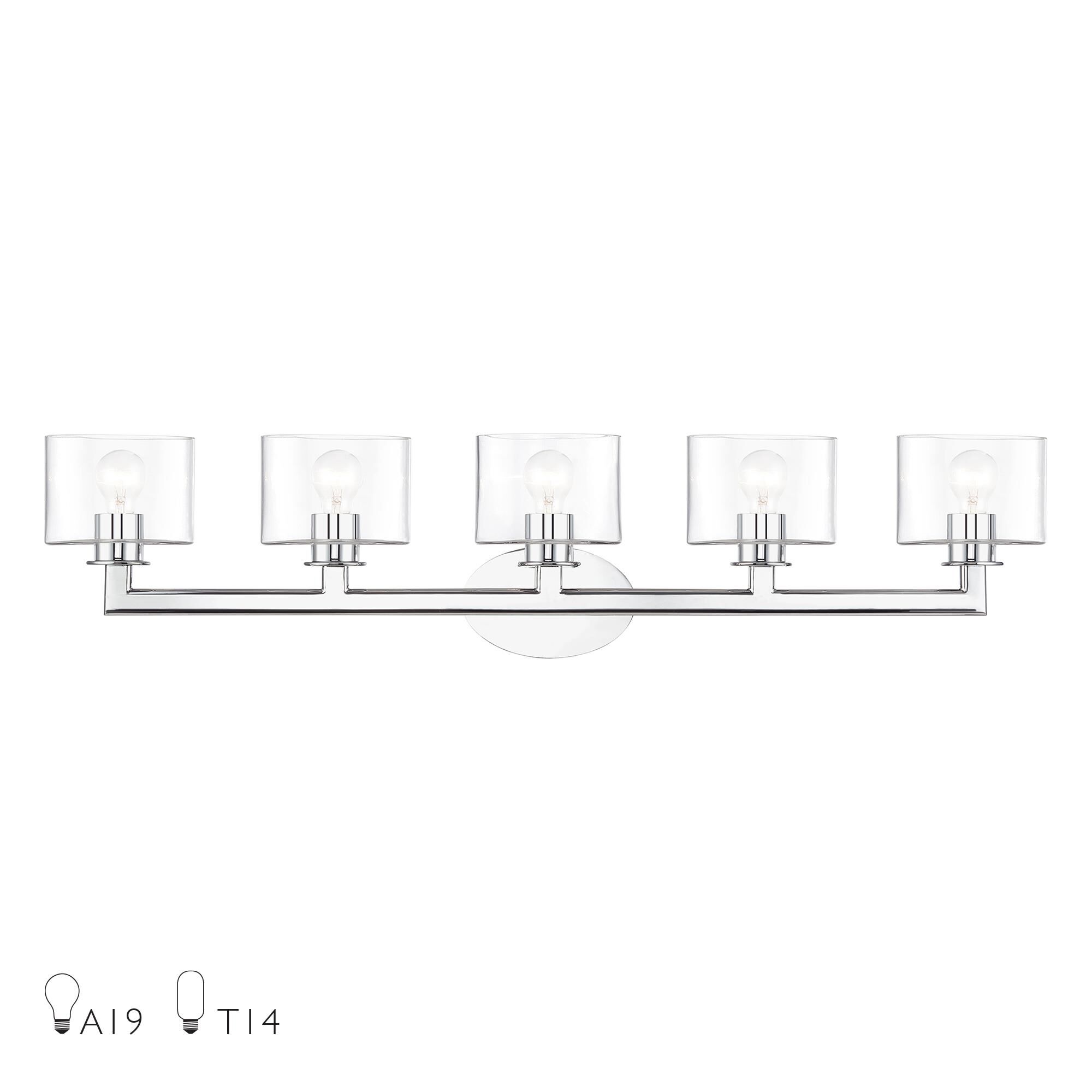Shown in Polished Chrome finish and Mouth Blown Clear glass