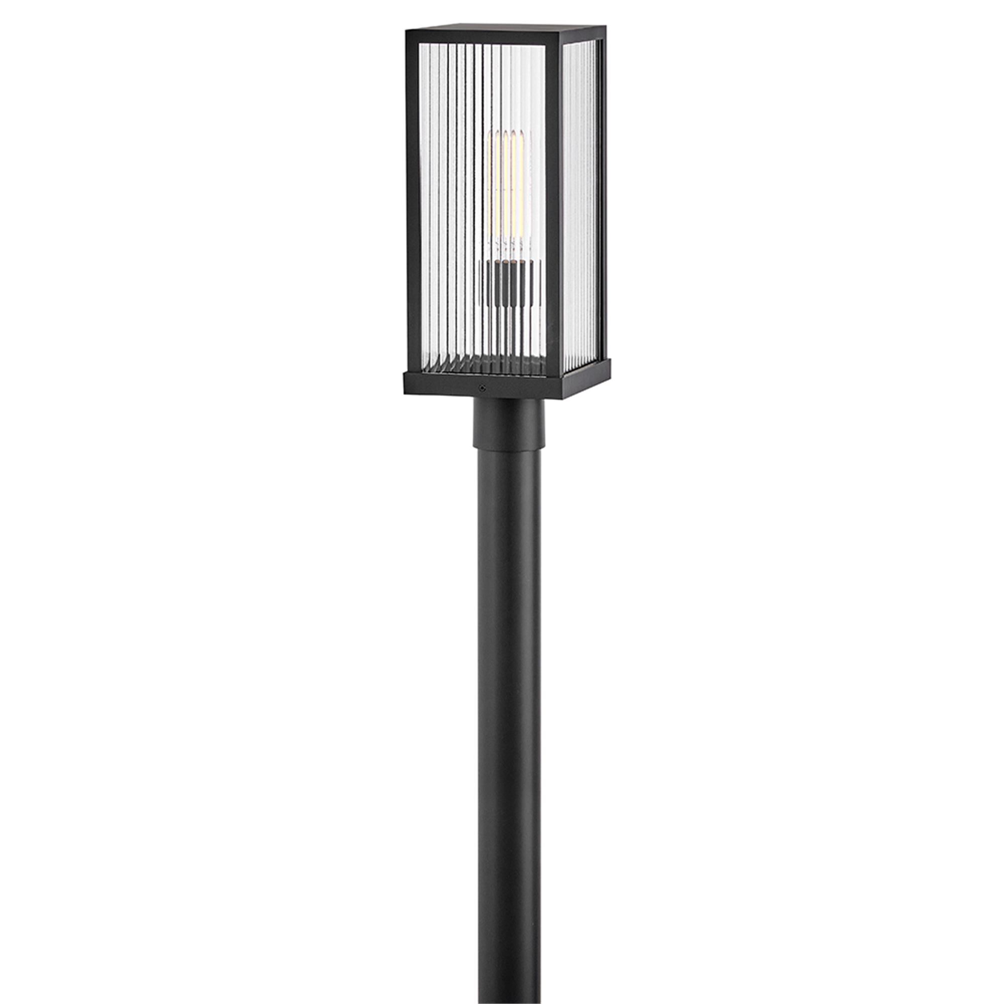 Shown in Black finish and Clear Ribbed glass