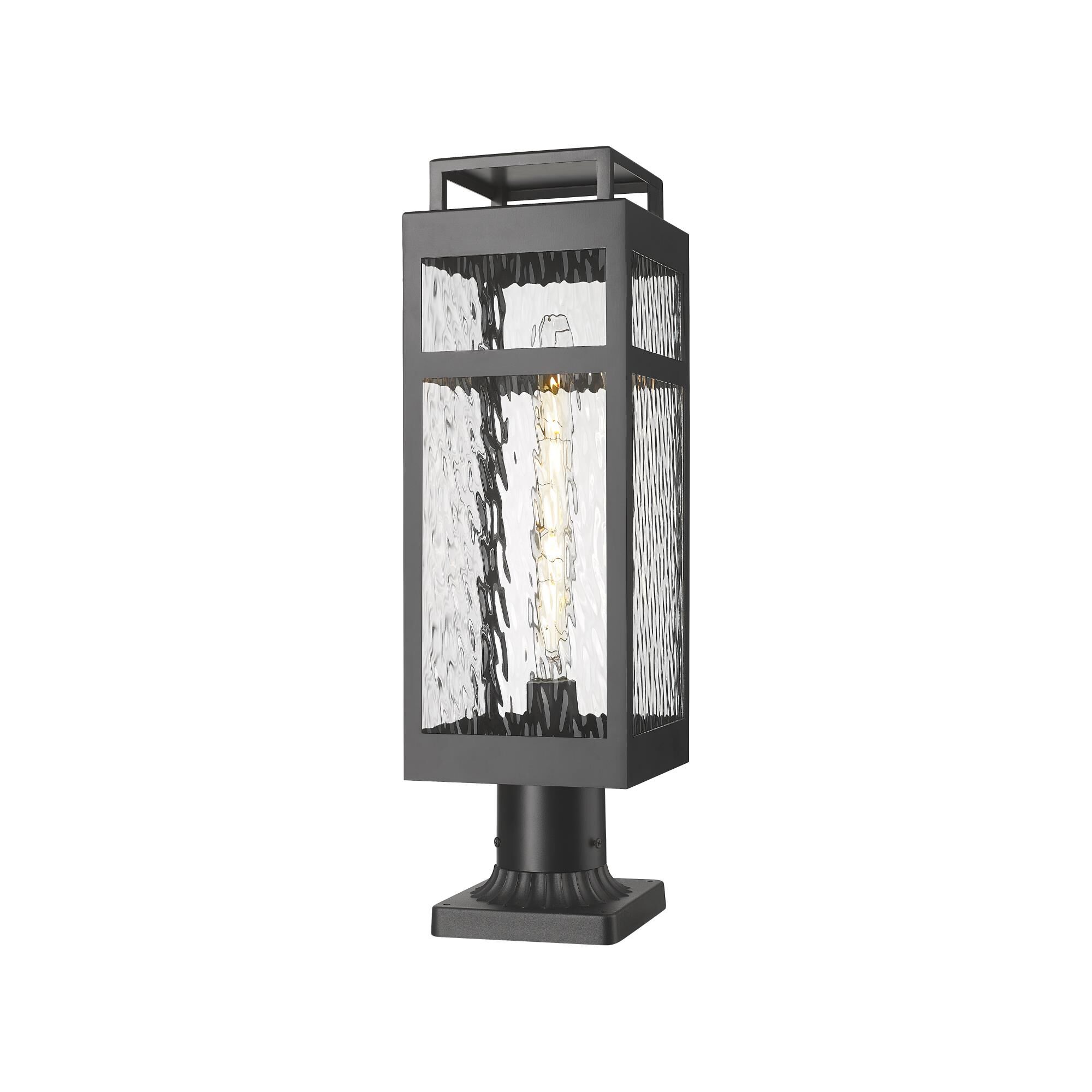 Shown in Matte Black finish and Water Glass shade