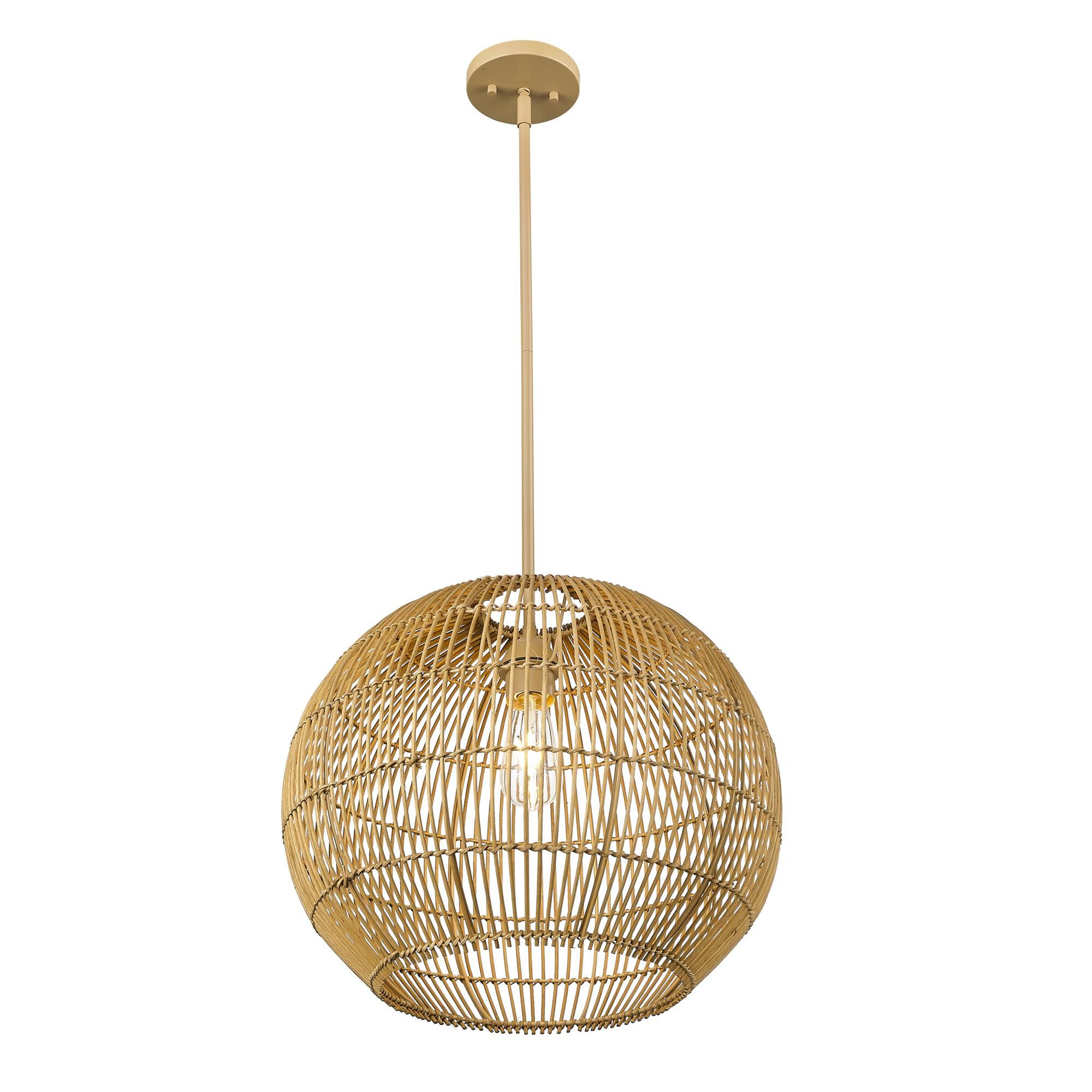 Shown in Tan Metal With Camel Rattan finish and Rattan shade