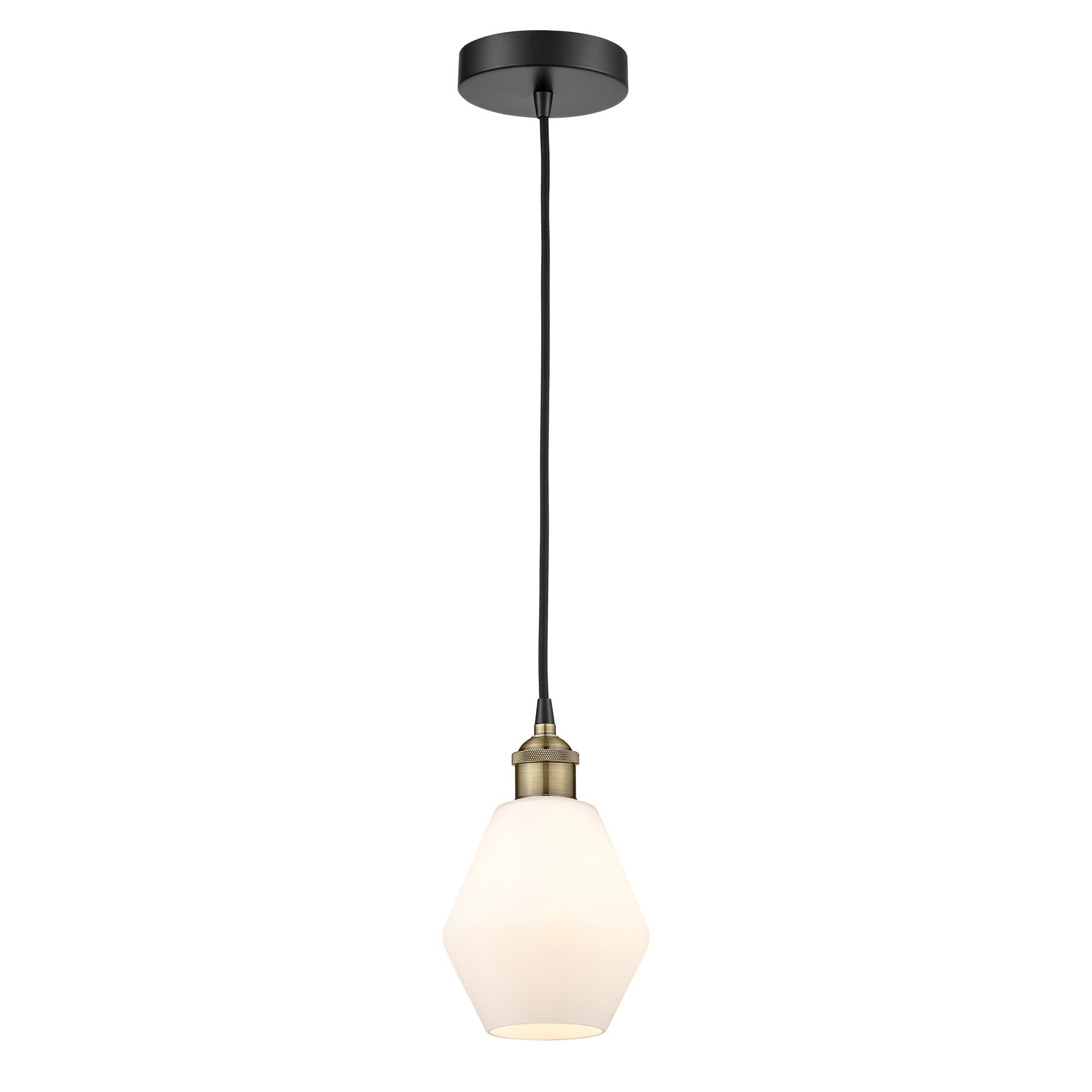 Shown in Black Antique Brass finish and Cased Matte White glass