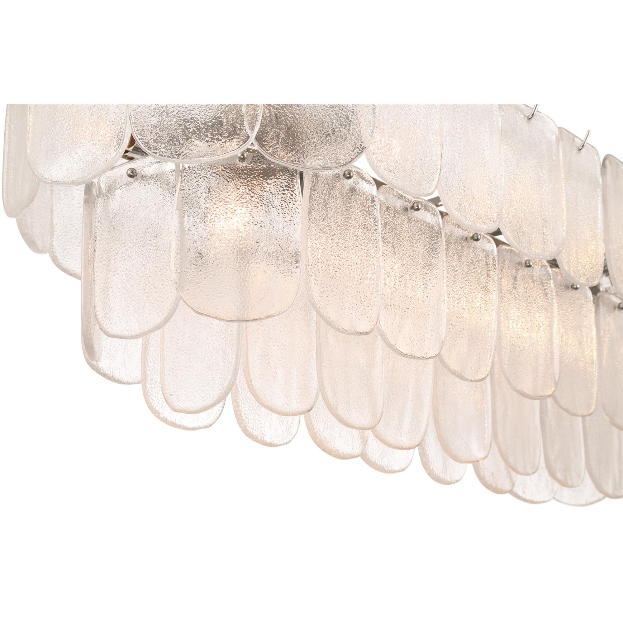 Shown in Polished Nickel and Crystalline finish and Piastra glass
