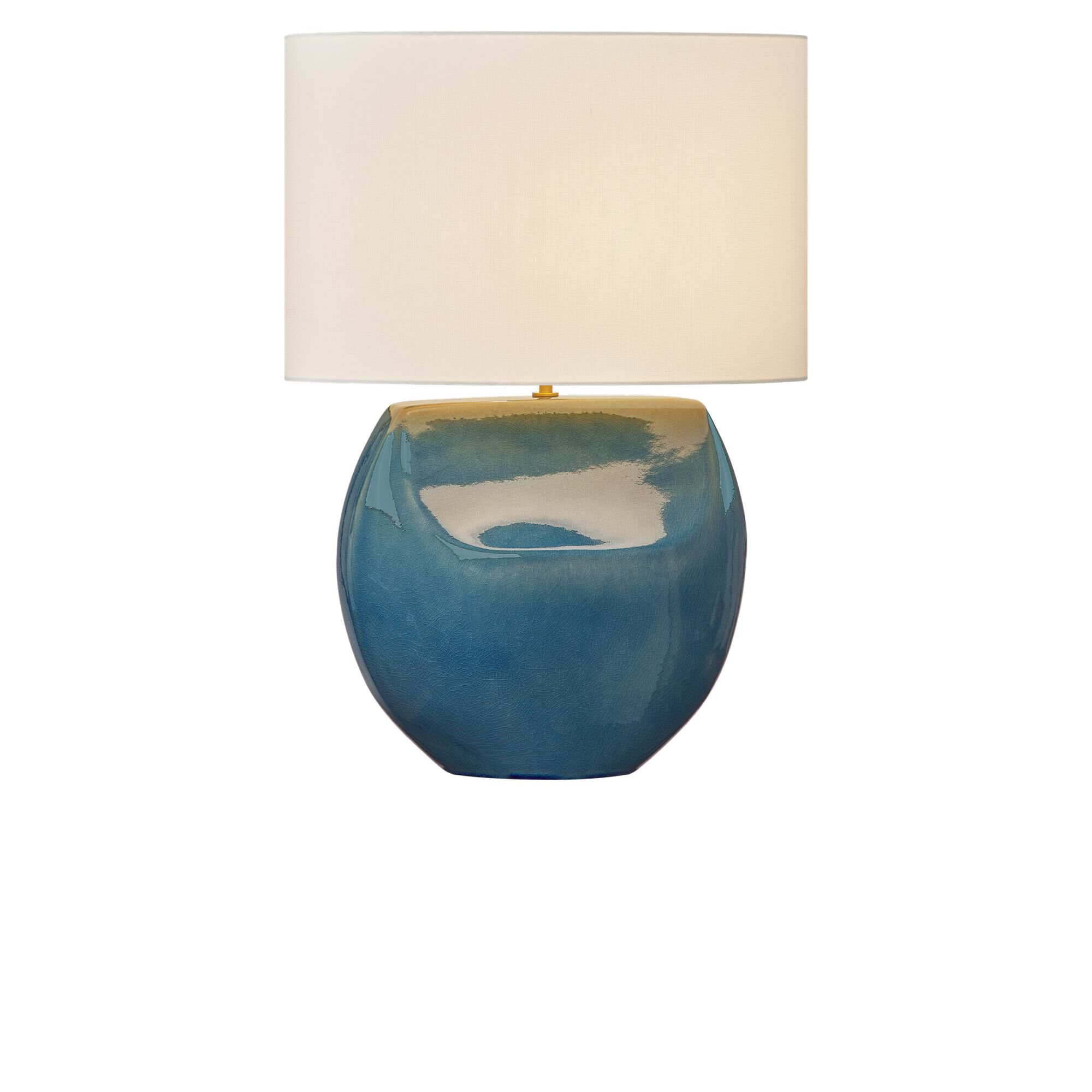 Shown in Deep Ocean Crackle finish and White Linen Fabric shade