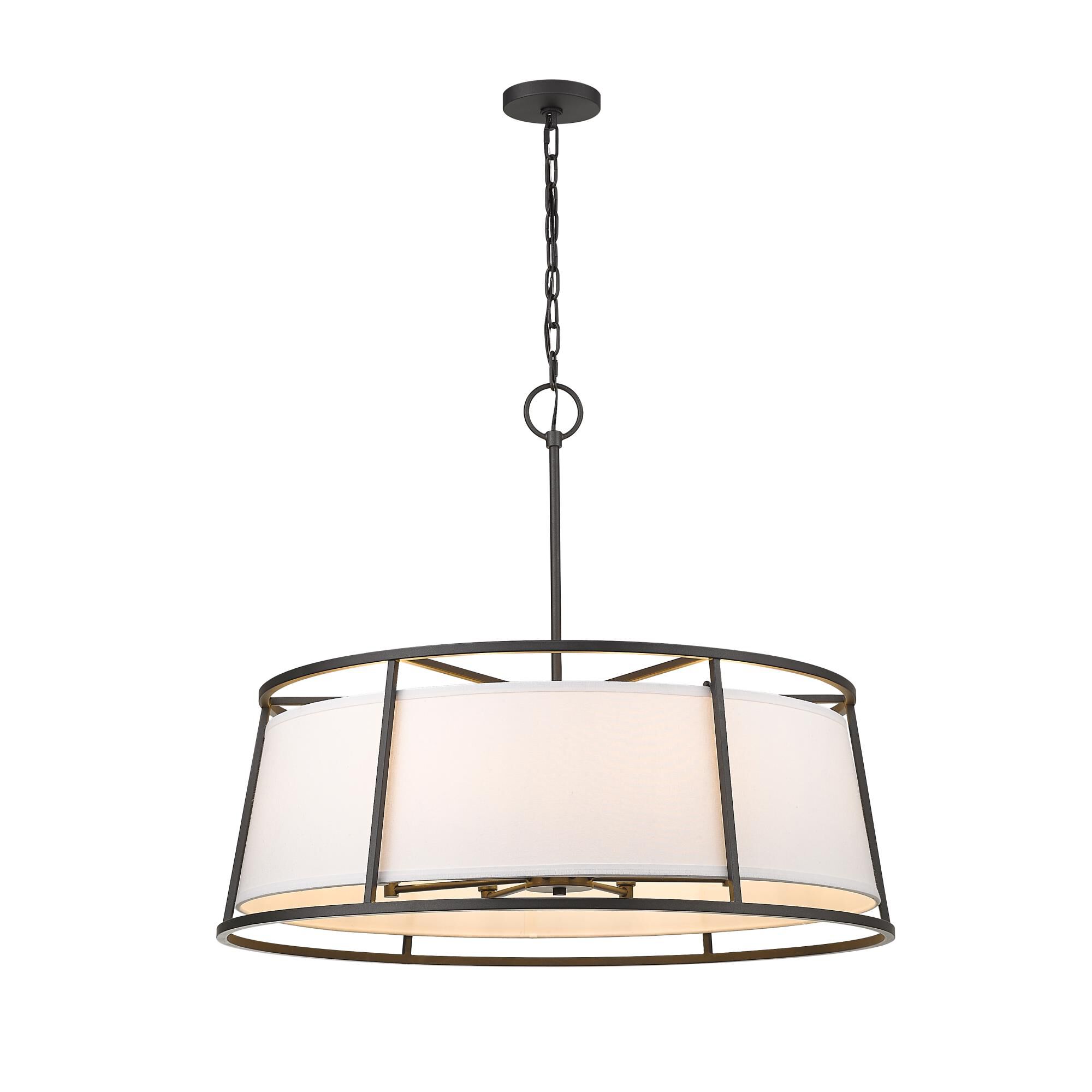 Shown in Iron Ore finish and Fabric glass and Fabric shade