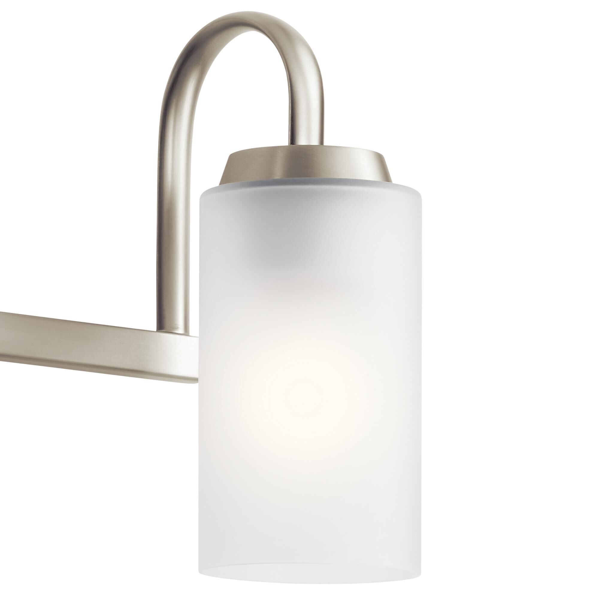 Shown in Brushed Nickel finish and Satin Etched glass