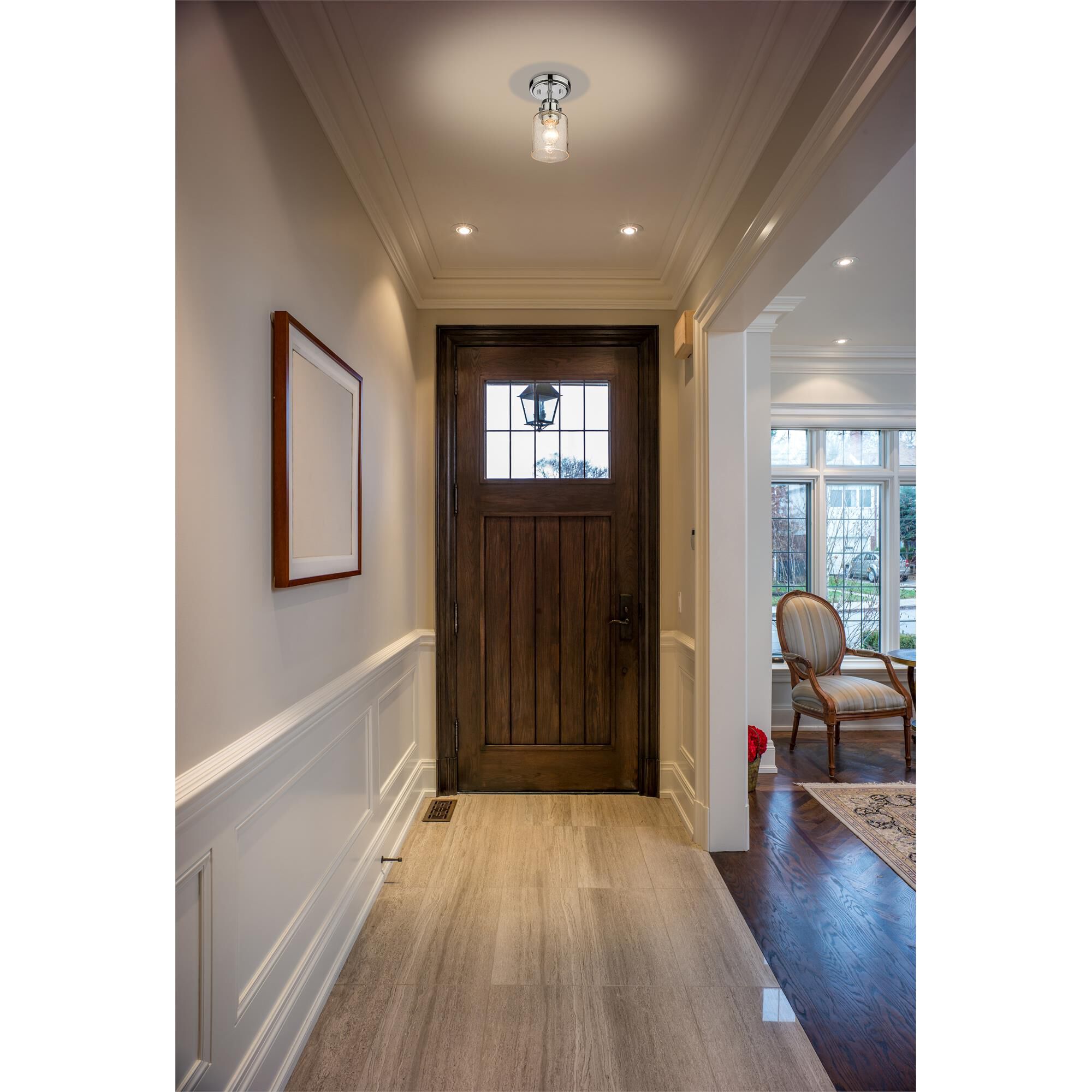 Shown in Chrome finish and Clear Seeded glass and No Shade shade