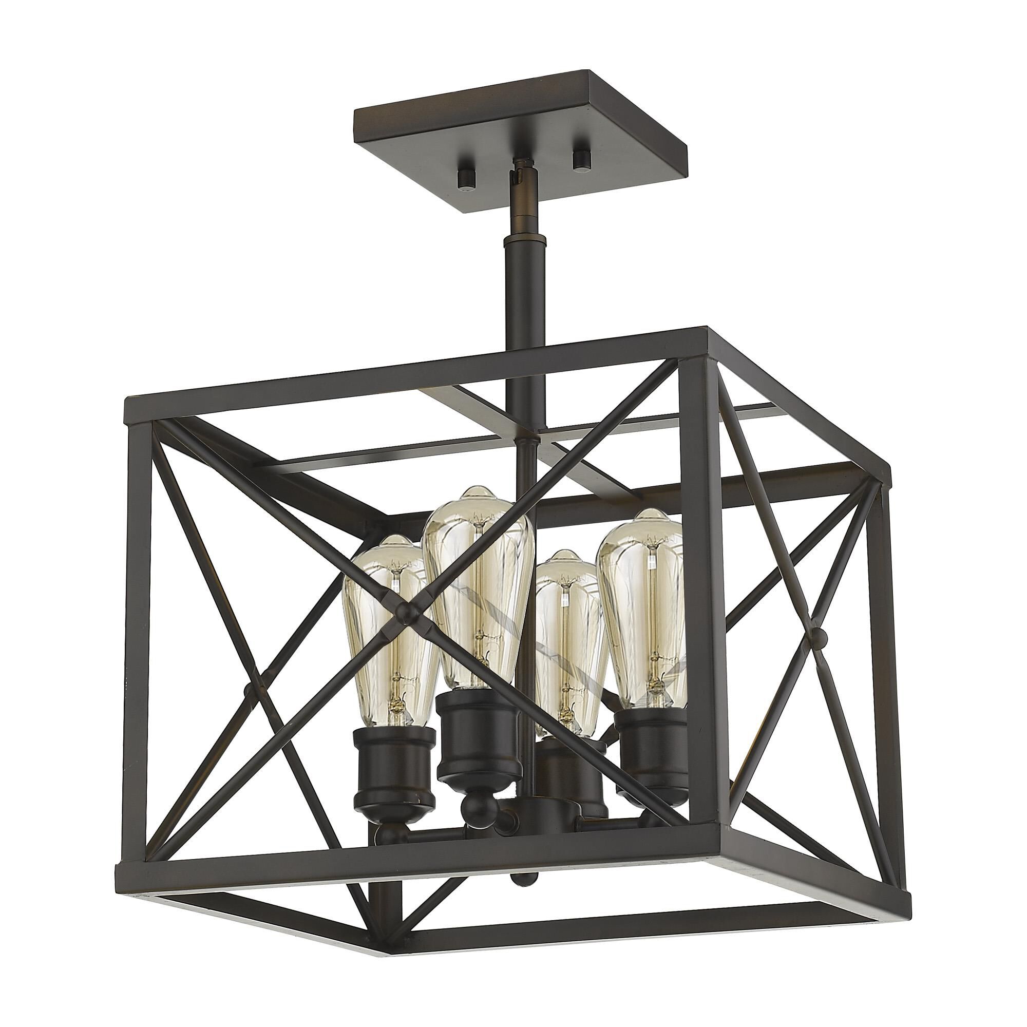 Shown in Oil-Rubbed Bronze finish and Oil-Rubbed Bronze glass and Oil Rubbed Bronze Metal Cage shade