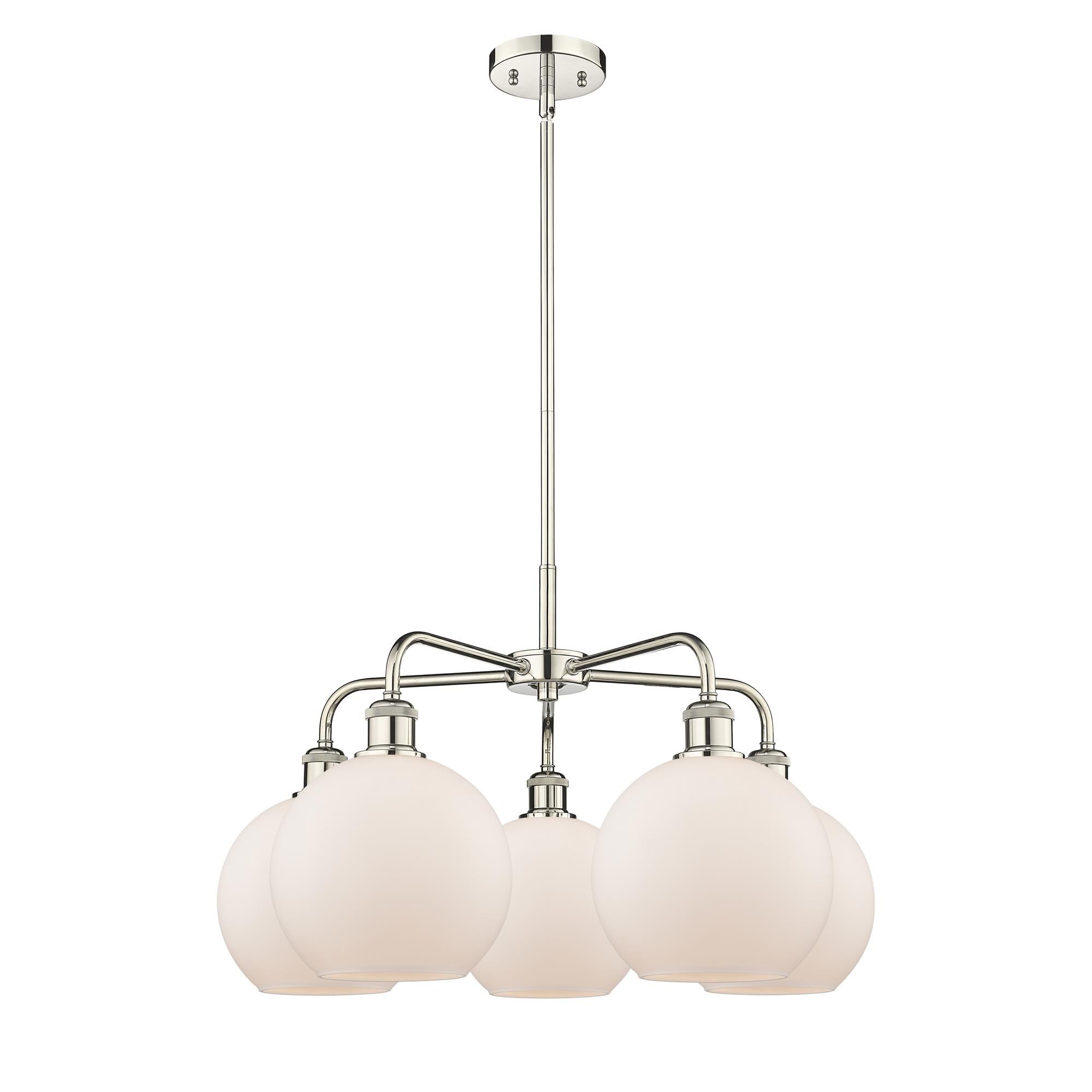 Shown in Polished Nickel finish and Matte White glass