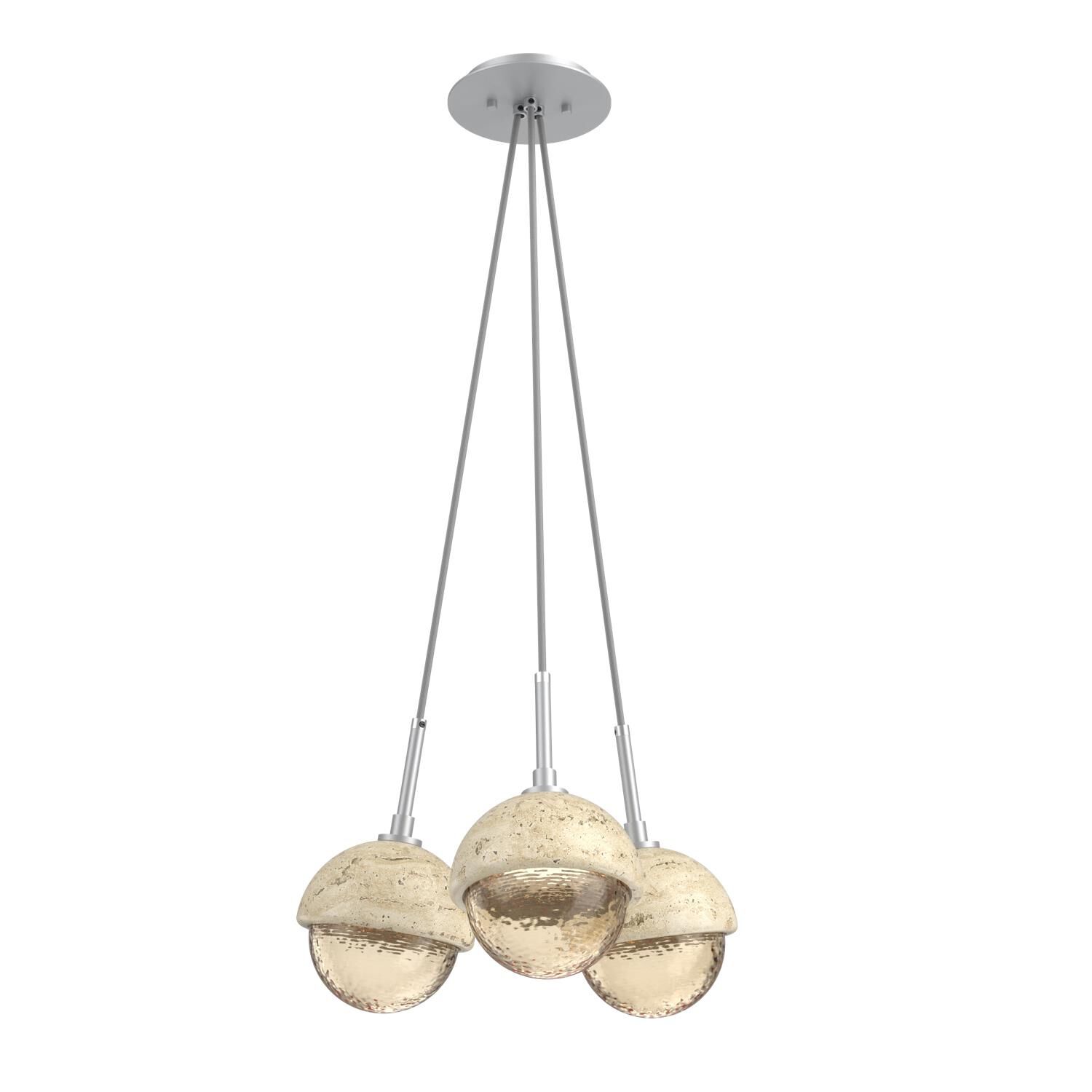Shown in Classic Silver finish and Amber glass and Travertine Stone accent