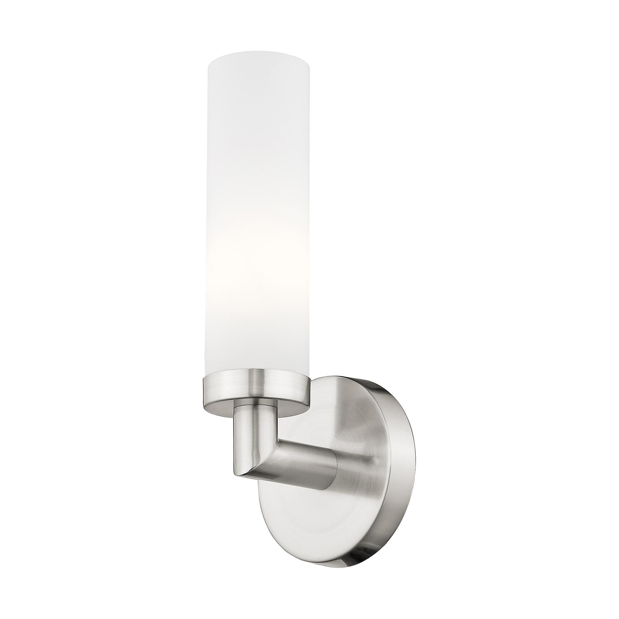 Shown in Brushed Nickel finish and Satin Opal White Hand Blown Twist Lock Cylinder glass