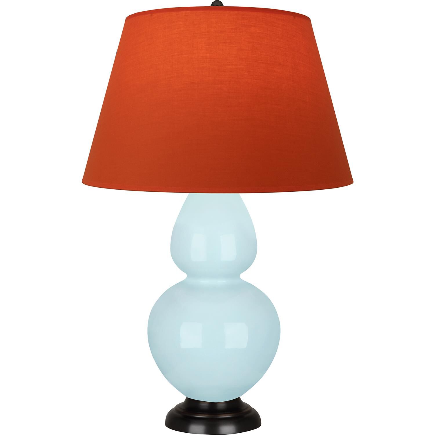 Shown in Baby Blue finish and Tangerine and Taupe Lining shade and Deep Patina Bronze accent