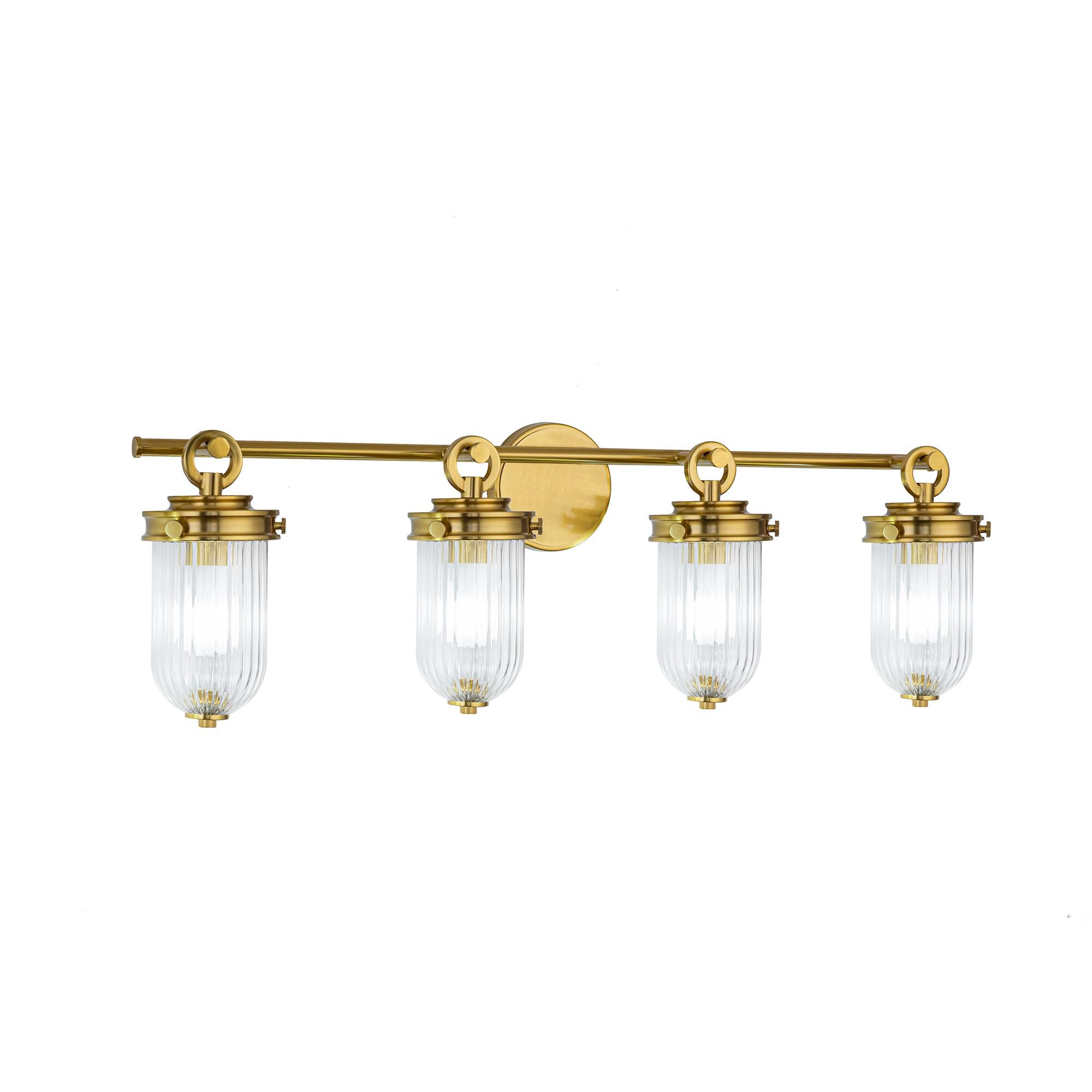 Shown in Vintage Brass finish and Ribbed glass