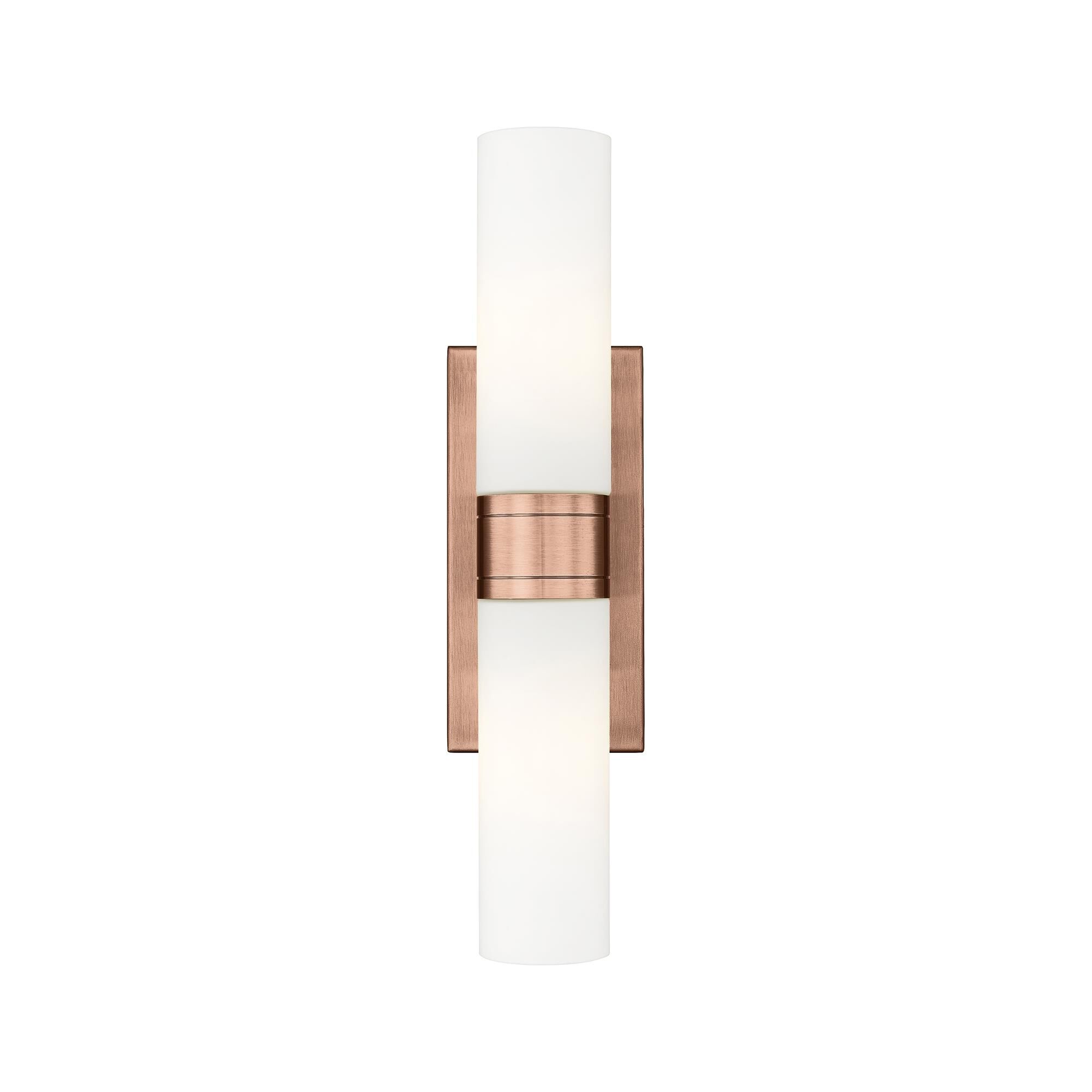 Shown in Antique Copper finish and Matte White glass