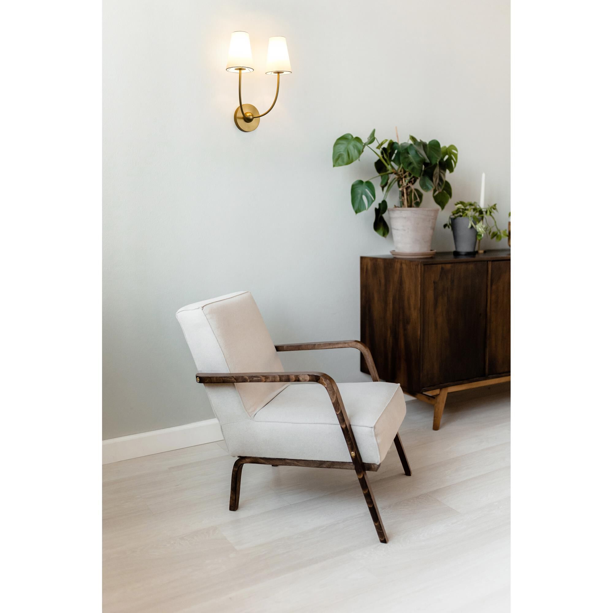 Shown in Rubbed Brass finish and White glass