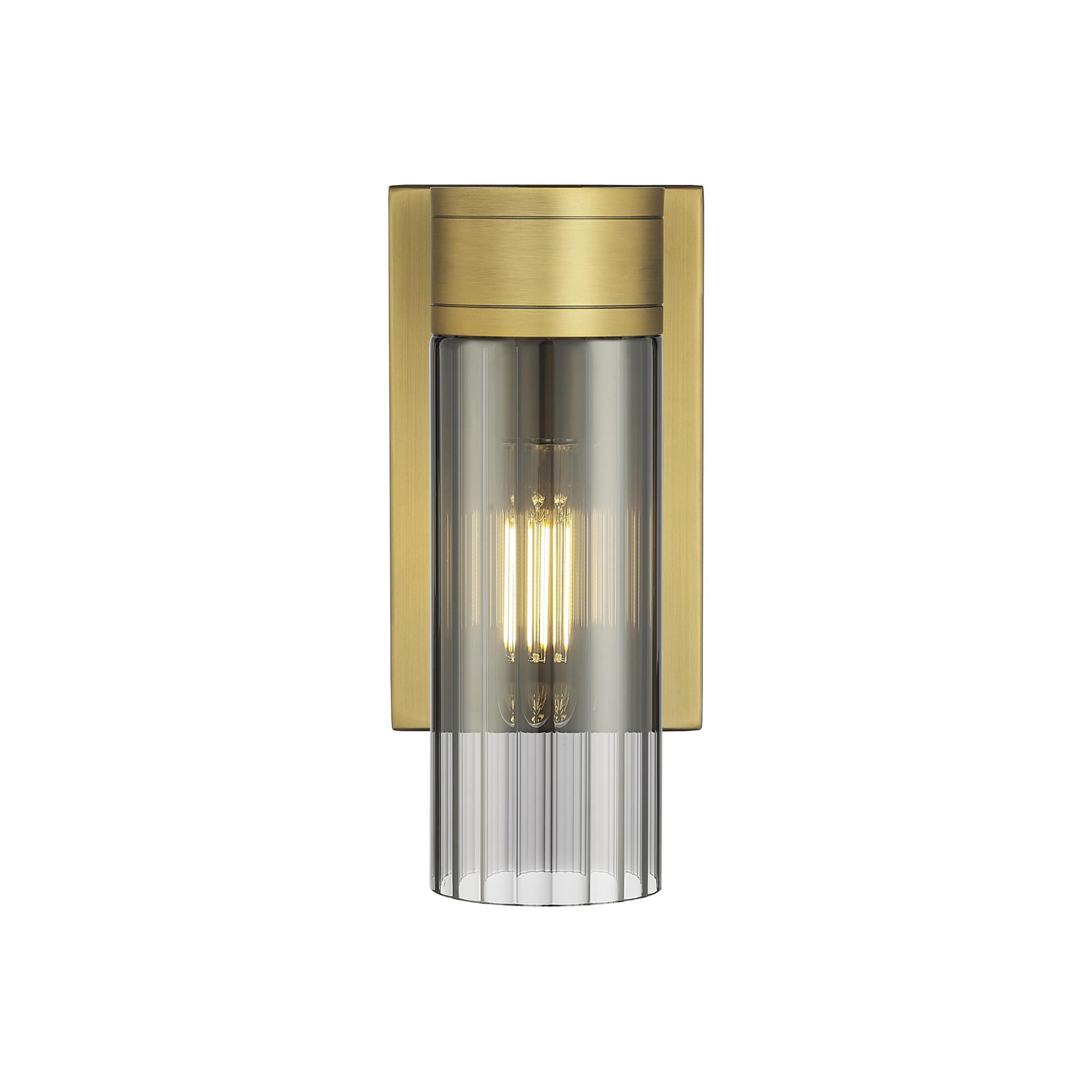 Shown in Brushed Brass finish and Plated Smoke glass