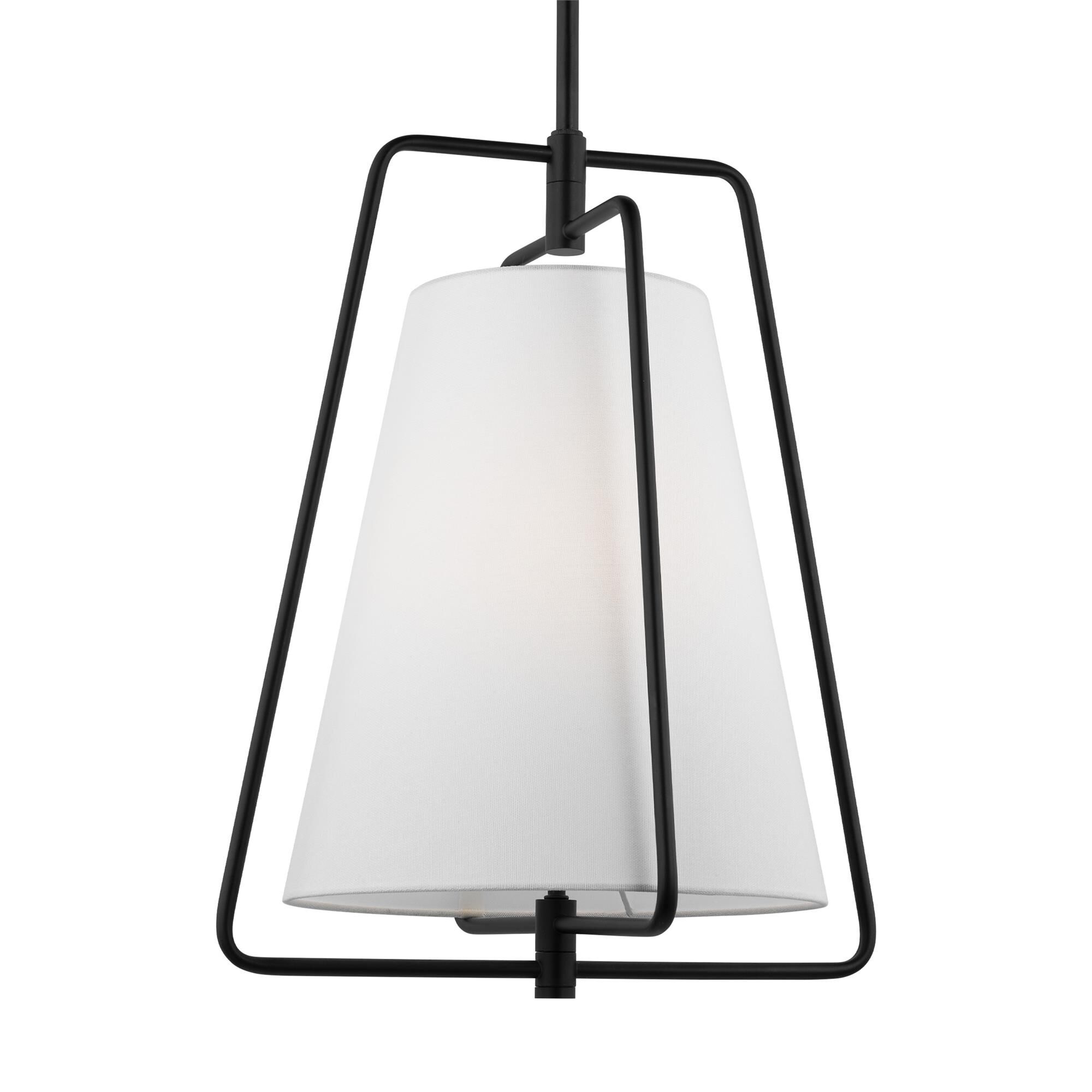 Shown in Midnight Black finish and White Linen glass and White Linen Fabric shade