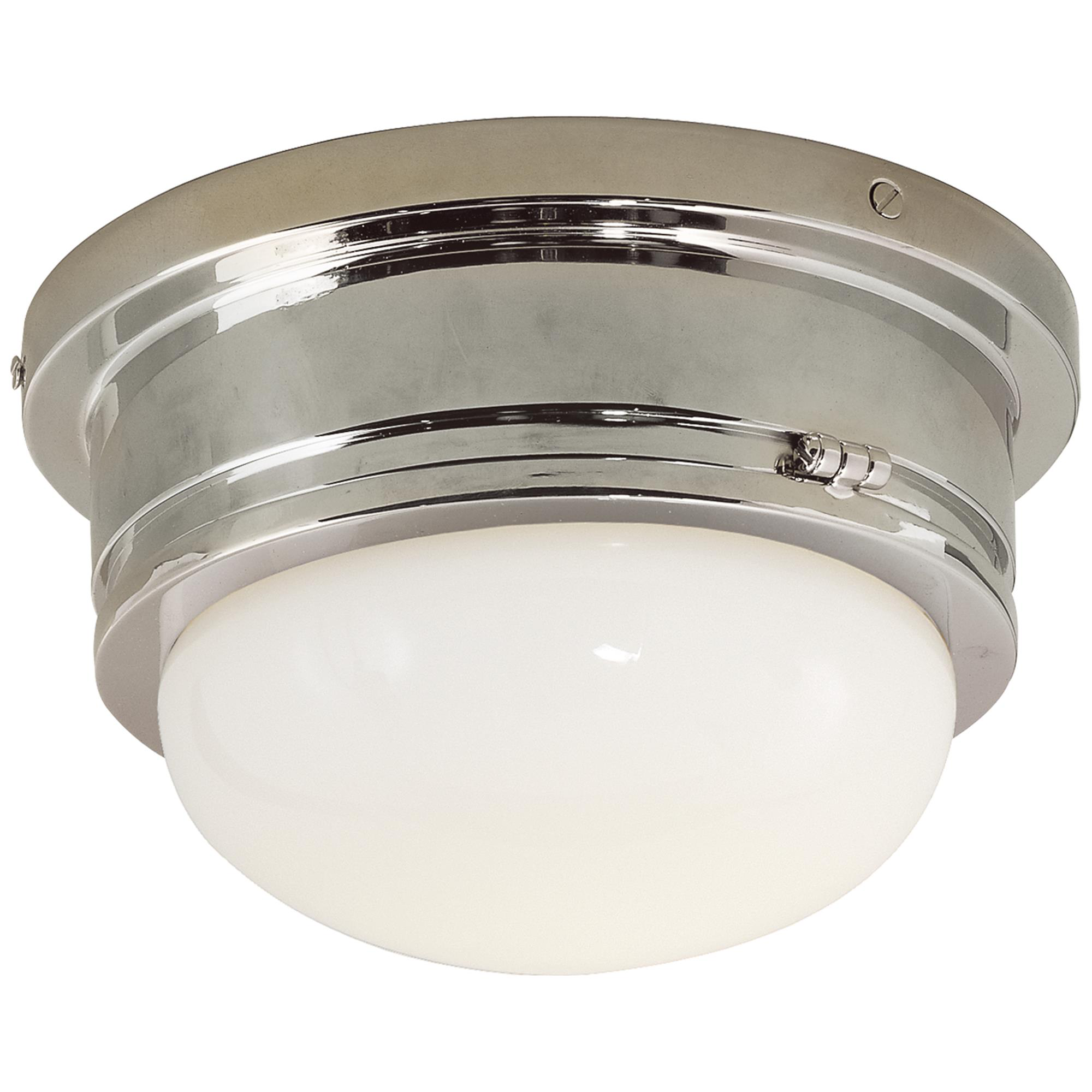 Shown in Polished Nickel finish and White glass