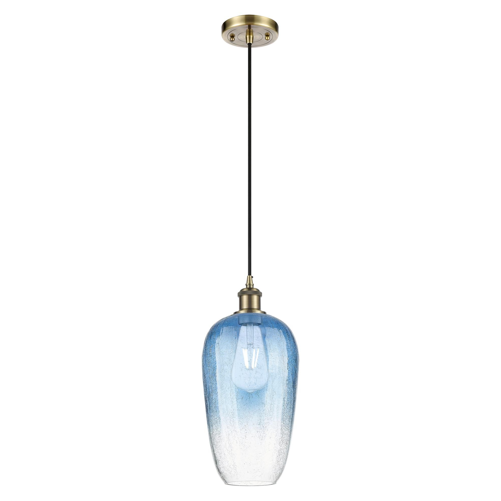 Shown in Antique Brass finish and Sapphire Blue glass