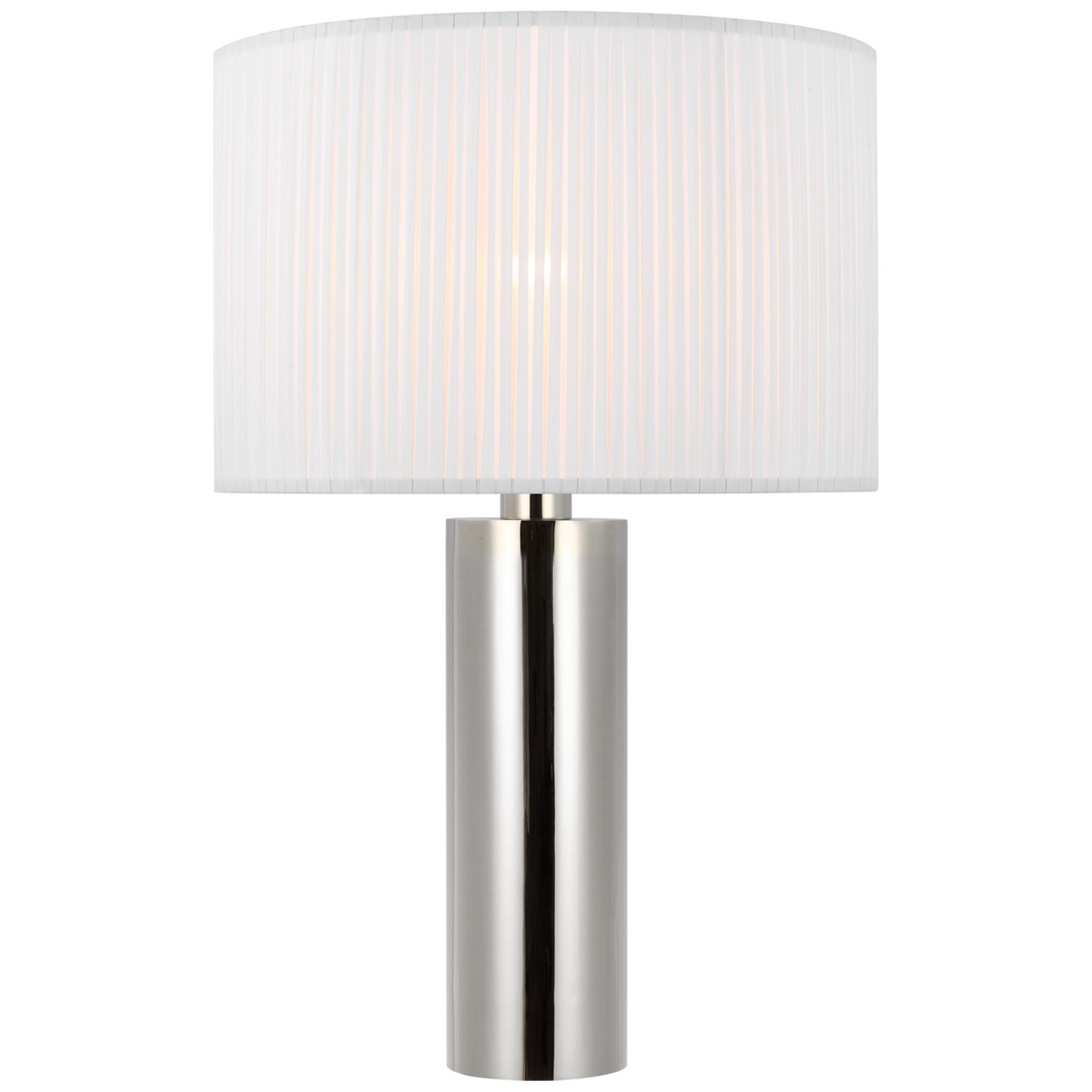 Shown in Polished Nickel finish and Silk Pleat shade