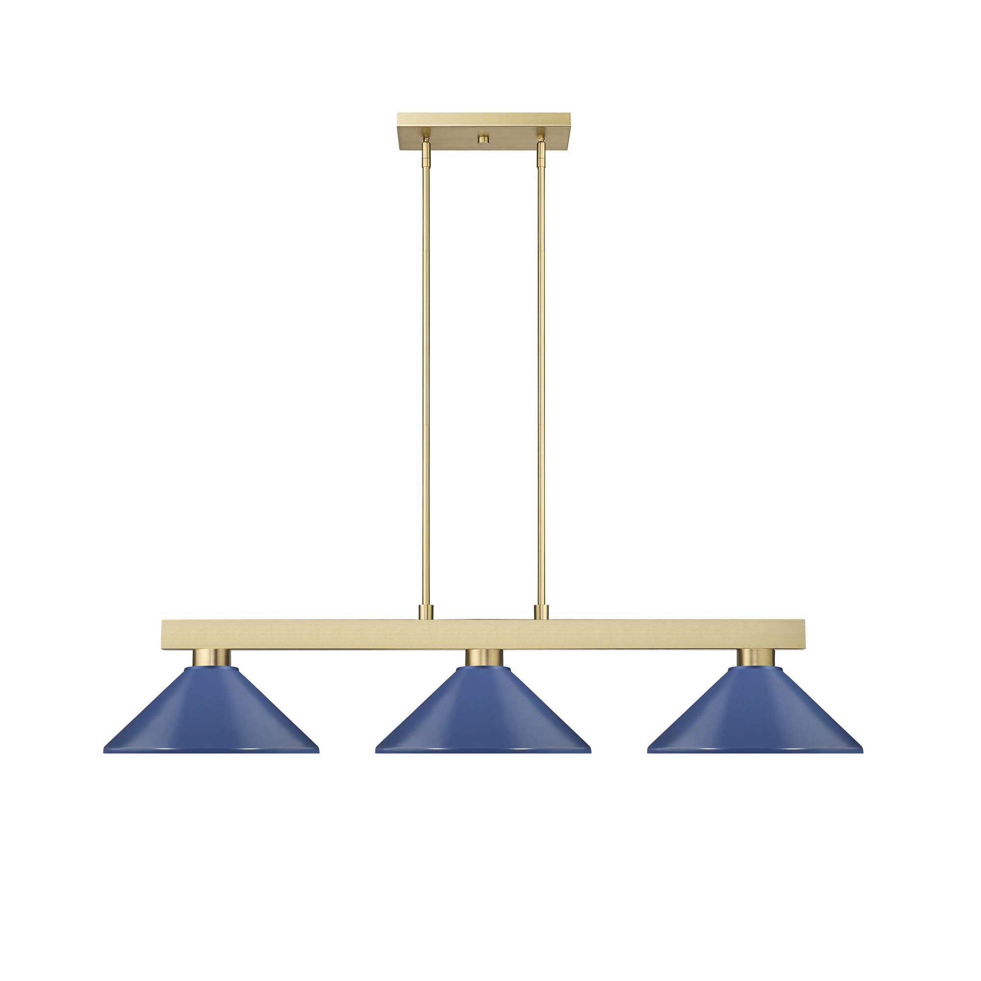 Shown in Modern Gold finish and Navy Blue glass and Navy Blue shade