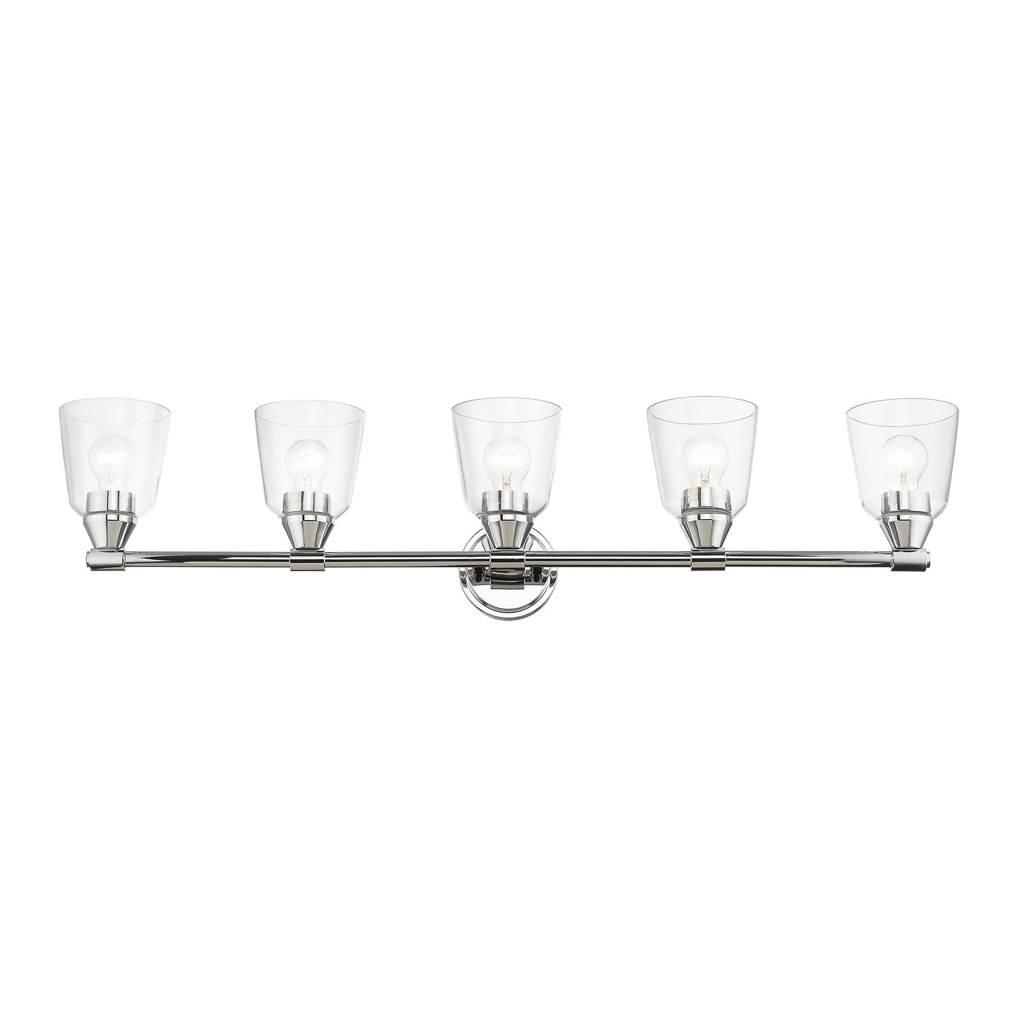 Shown in Polished Chrome finish and Hand Blown Clear  glass