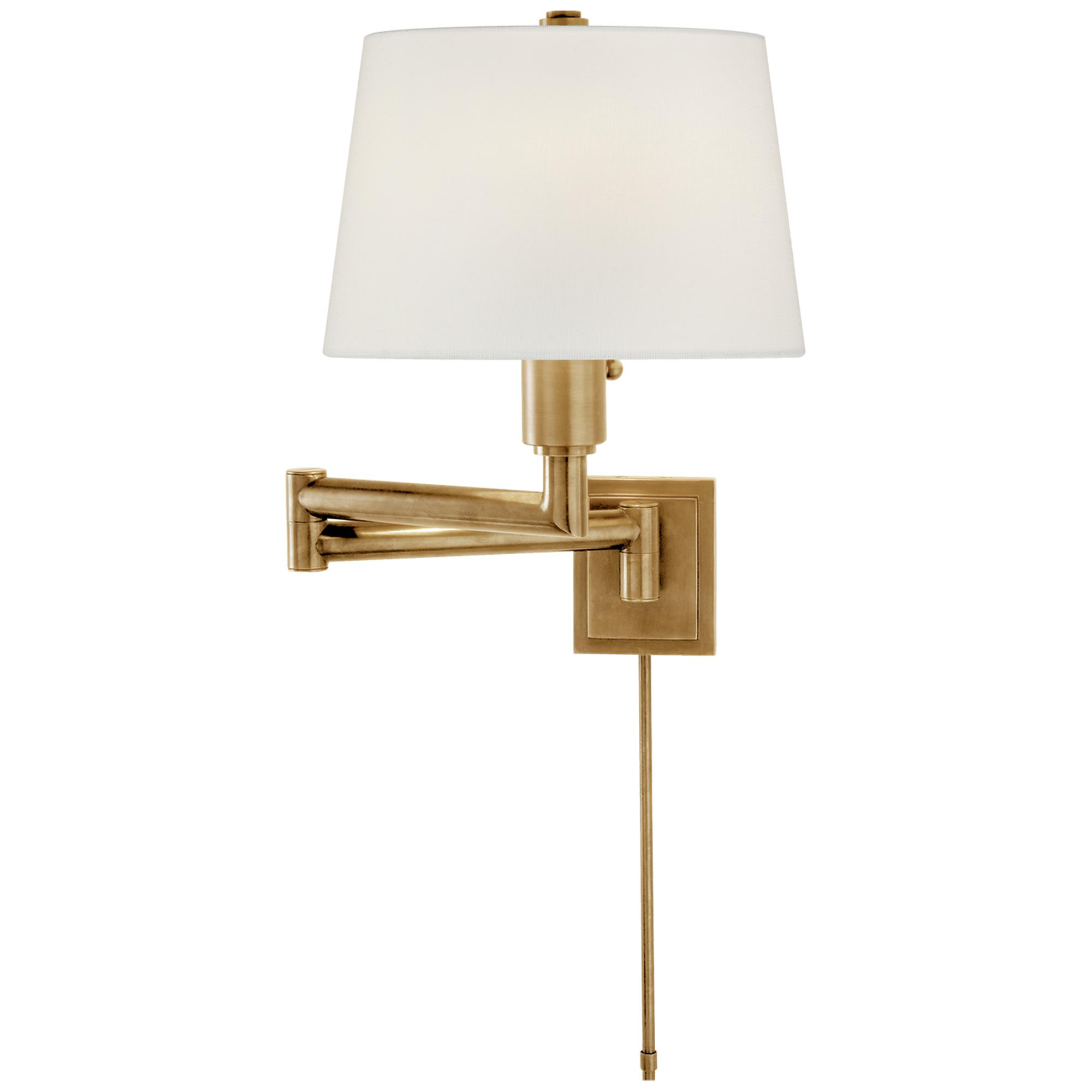 Shown in Antique-Burnished Brass finish and Linen shade
