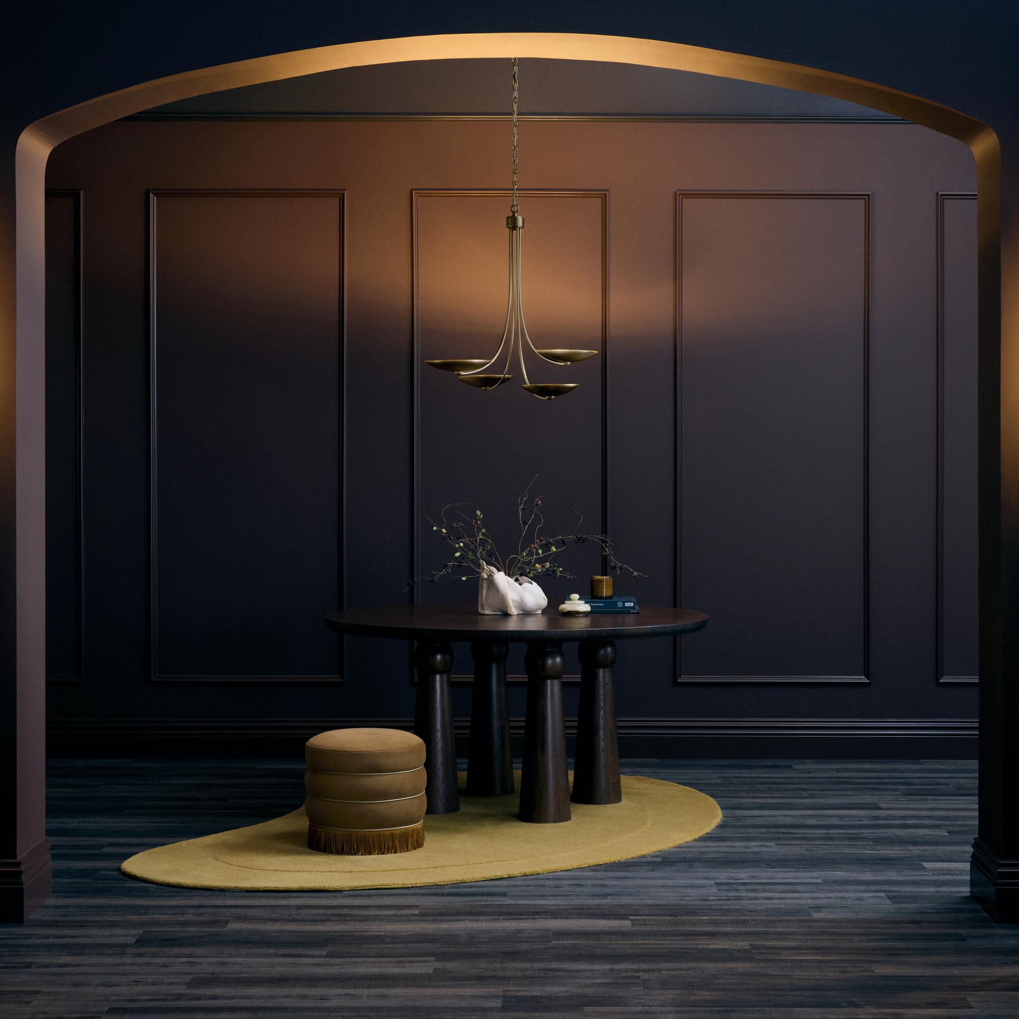 Shown in Lacquered Brass finish and Lacquered Brass and Lacquered Bronze shade