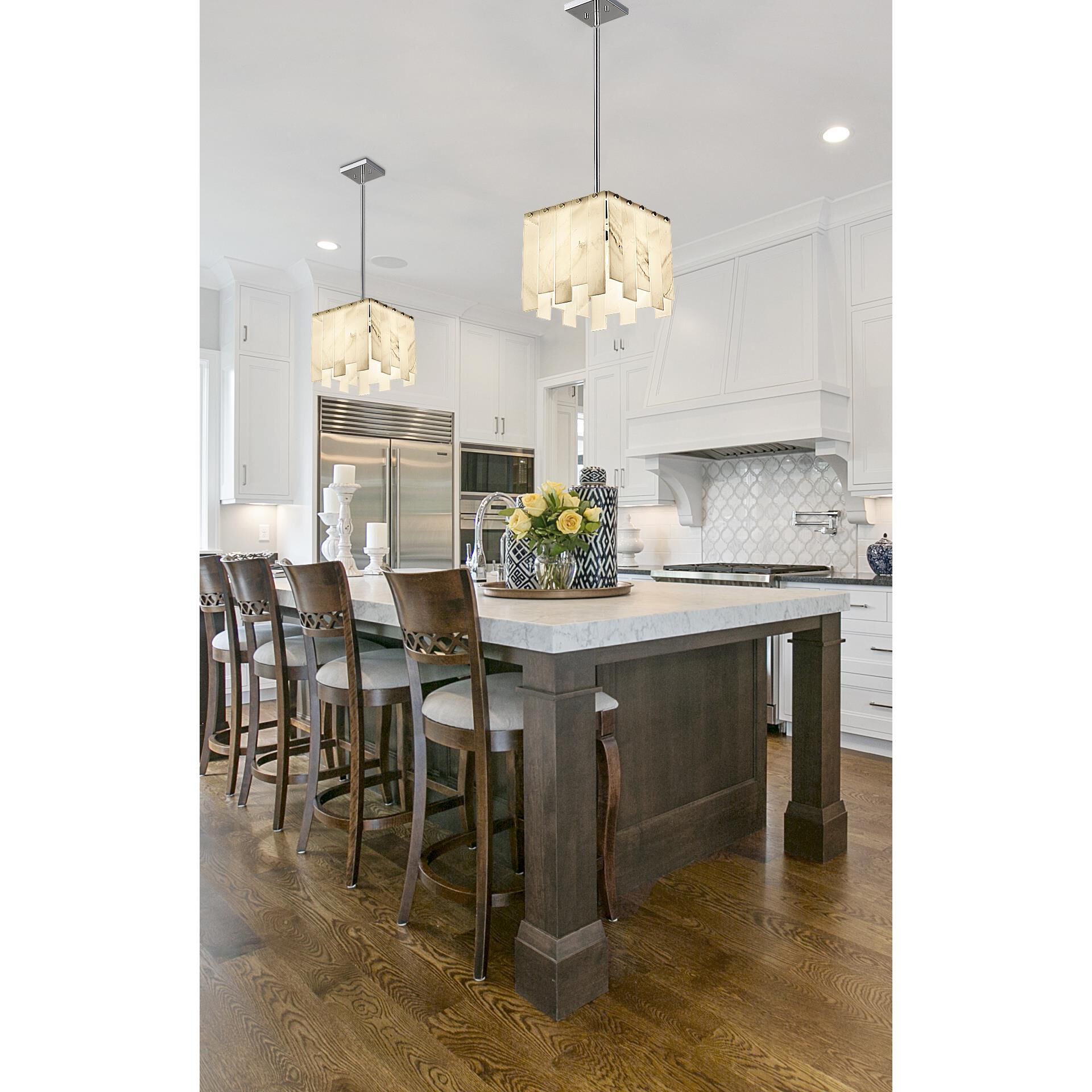 Shown in Polished Nickel finish and Alabaster Resin shade