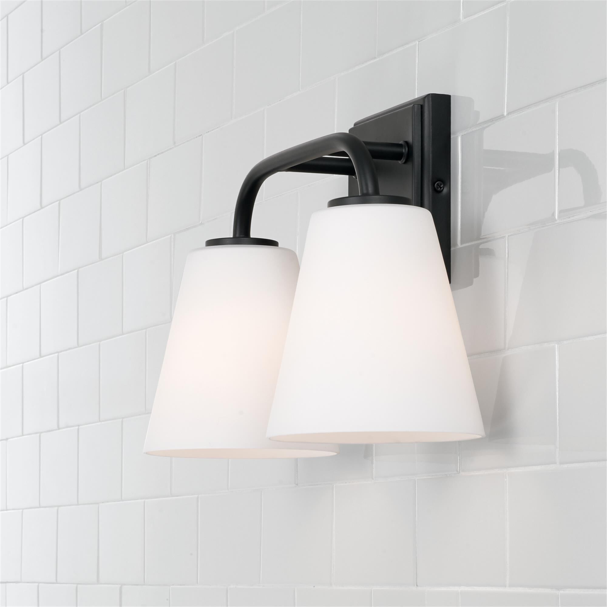 Shown in Matte Black finish and Soft White glass