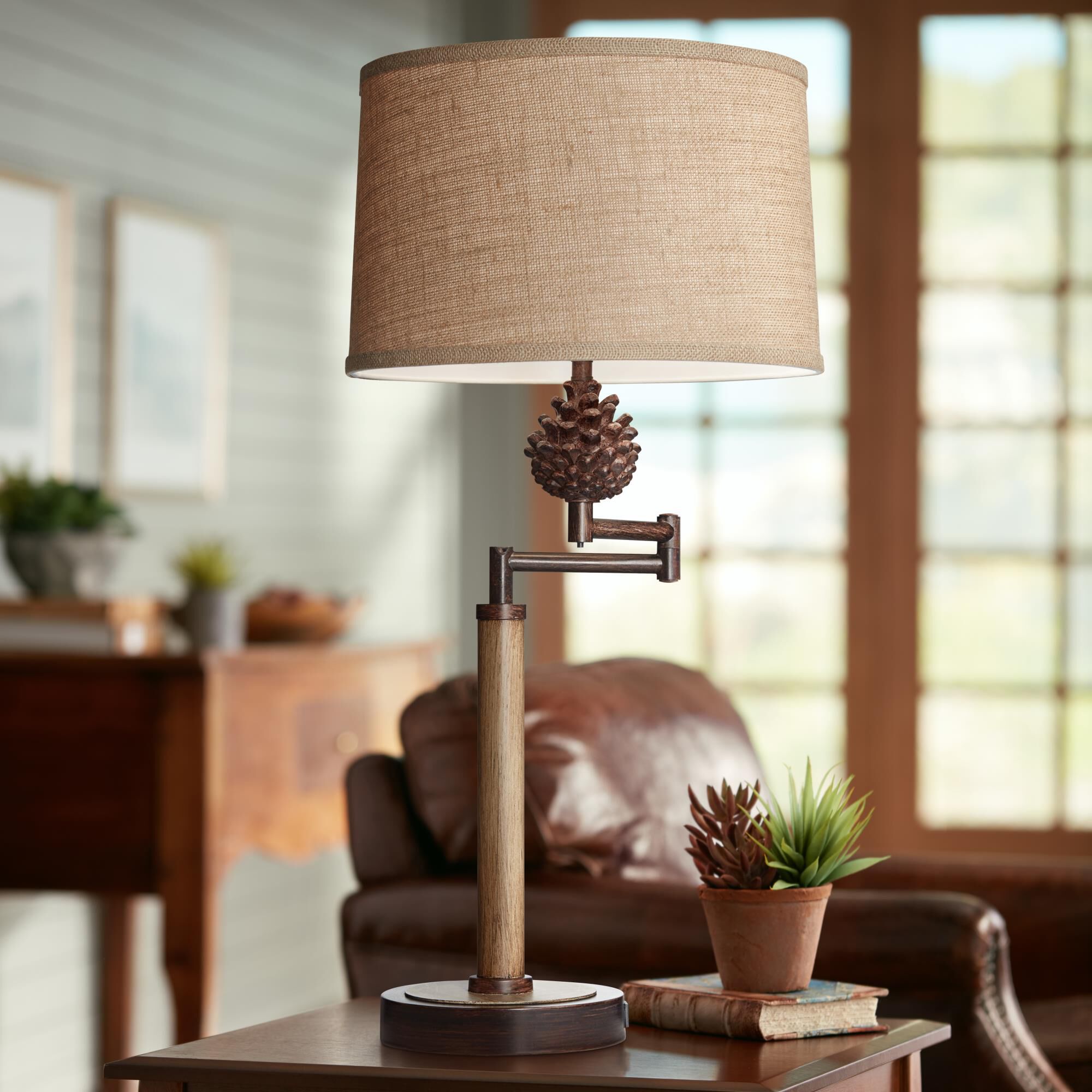 Shown in Multi-Wood Brown finish and Dark Beige shade