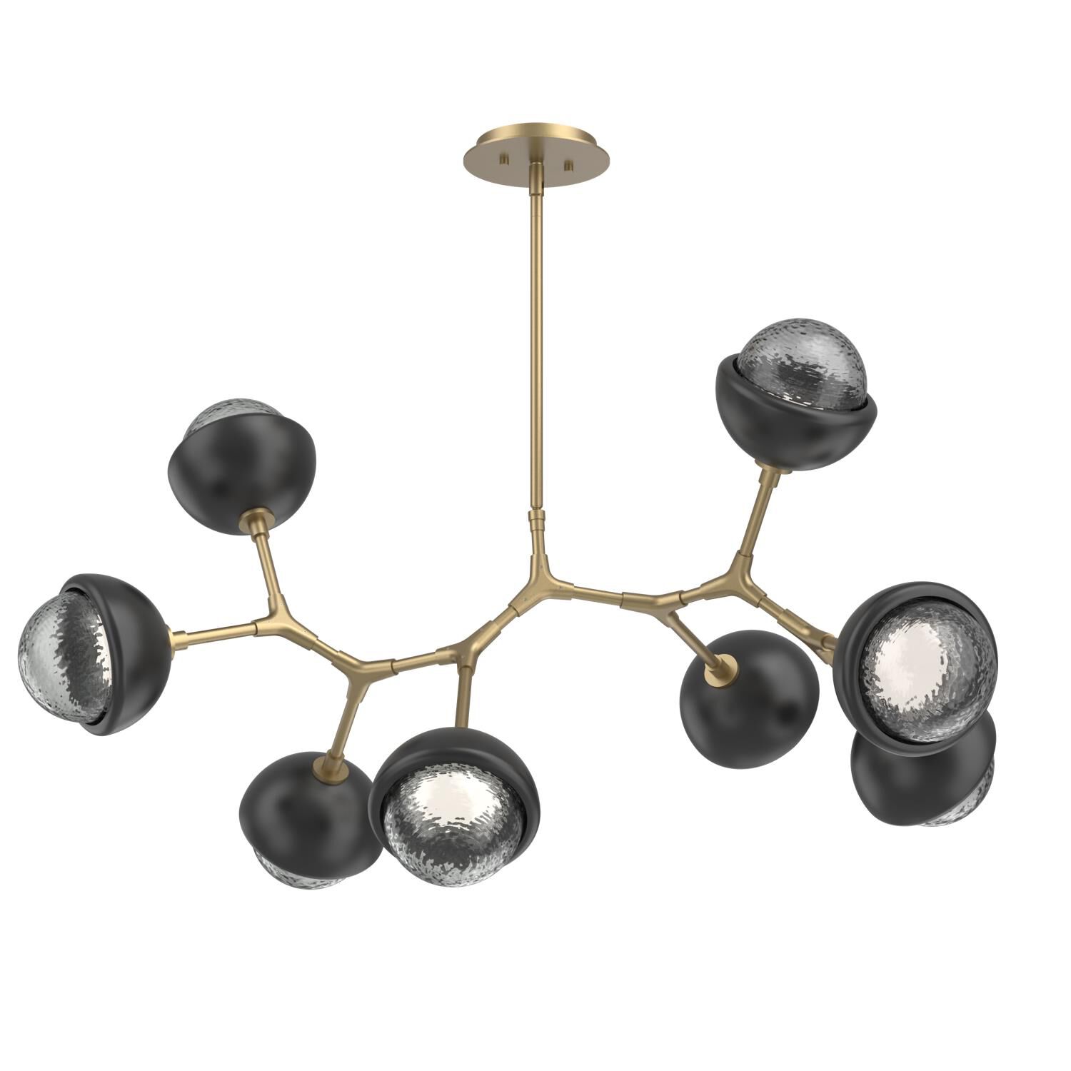 Shown in Gilded Brass finish and Smoke glass and Matte Black accent