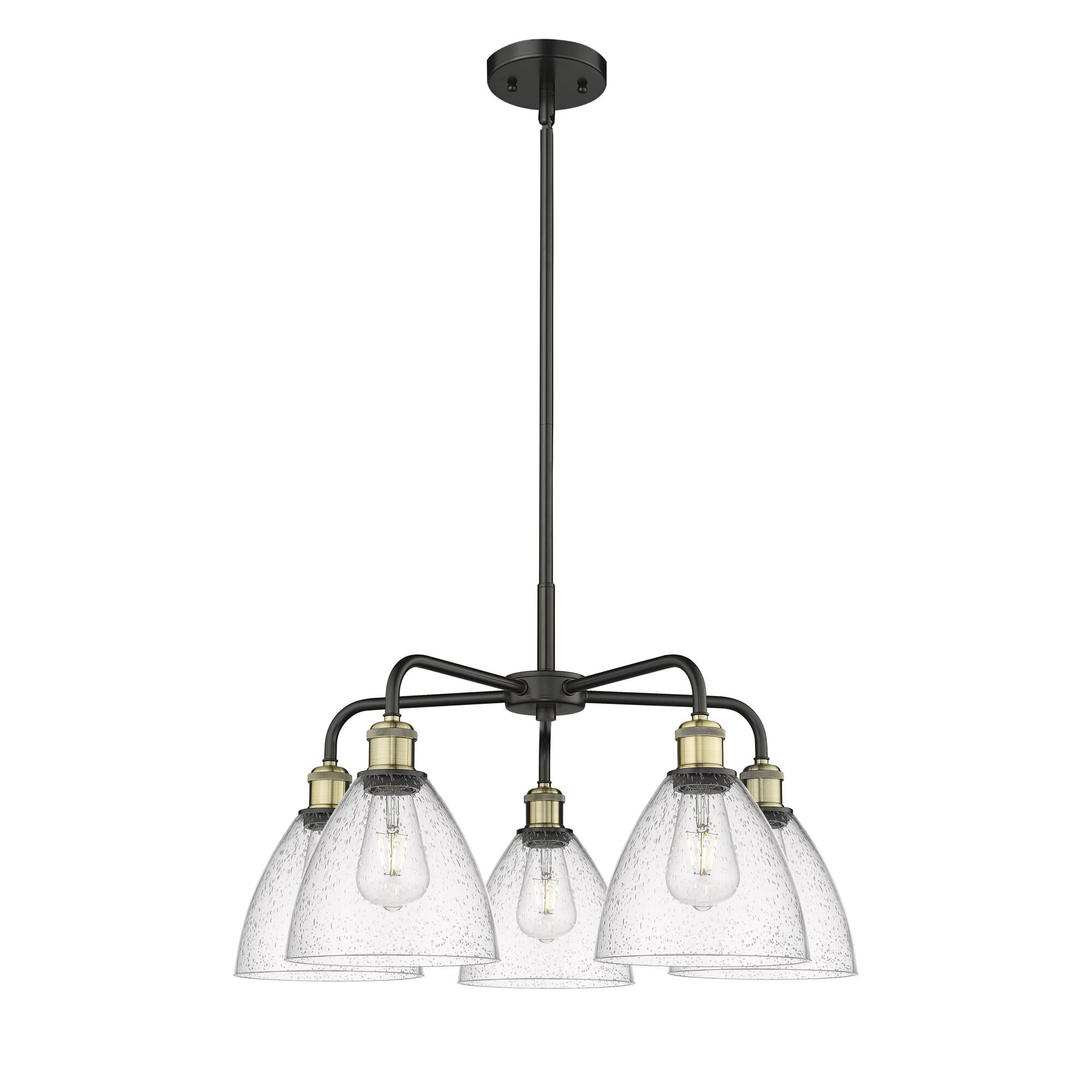 Shown in Black Antique Brass finish and Seedy glass