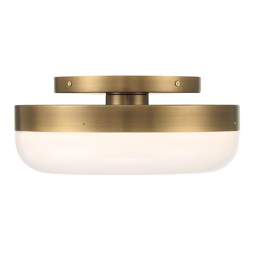 Shown in Antique Brass finish and White glass