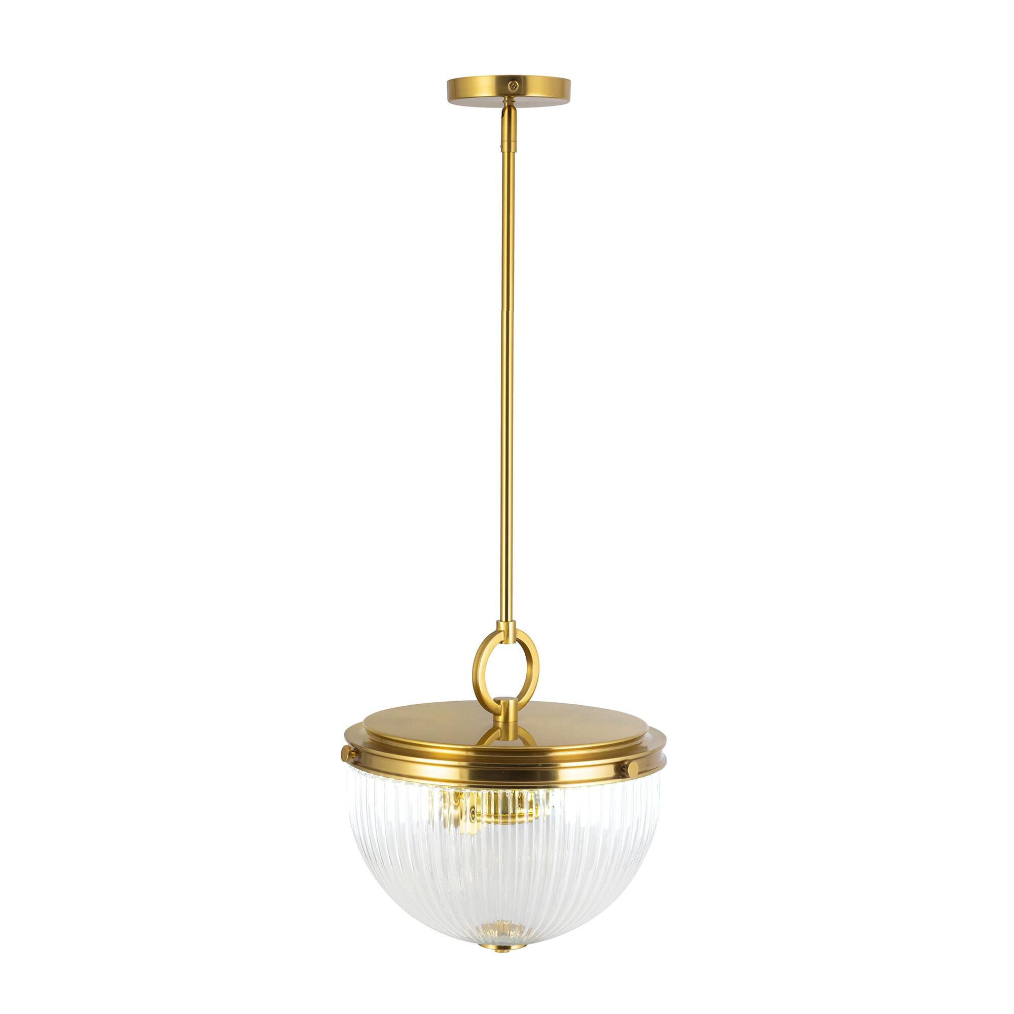 Shown in Vintage Brass finish and Ribbed glass