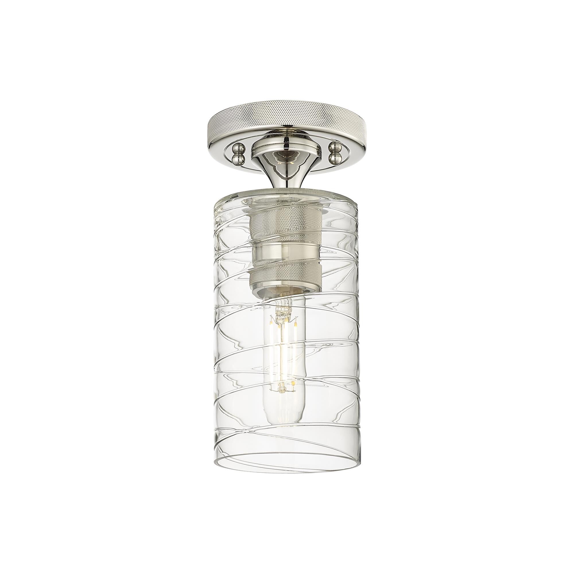 Shown in Polished Nickel finish and Deco Swirl glass and Deco Swirl Glass shade