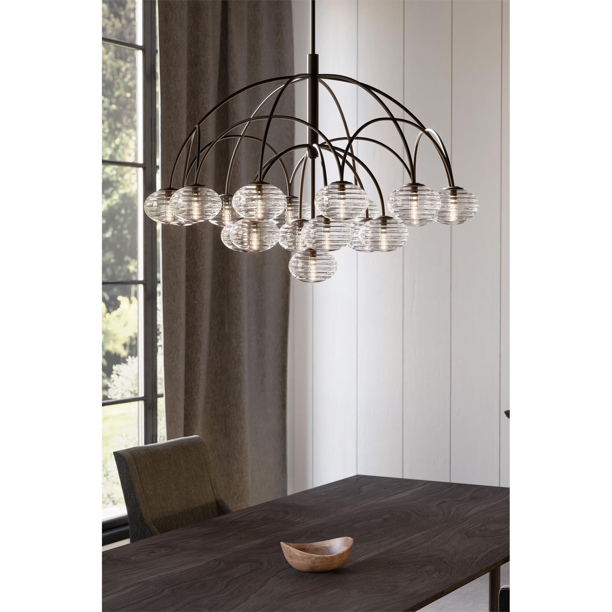 Shown in Dark Bronze finish and Clear Ribbed glass