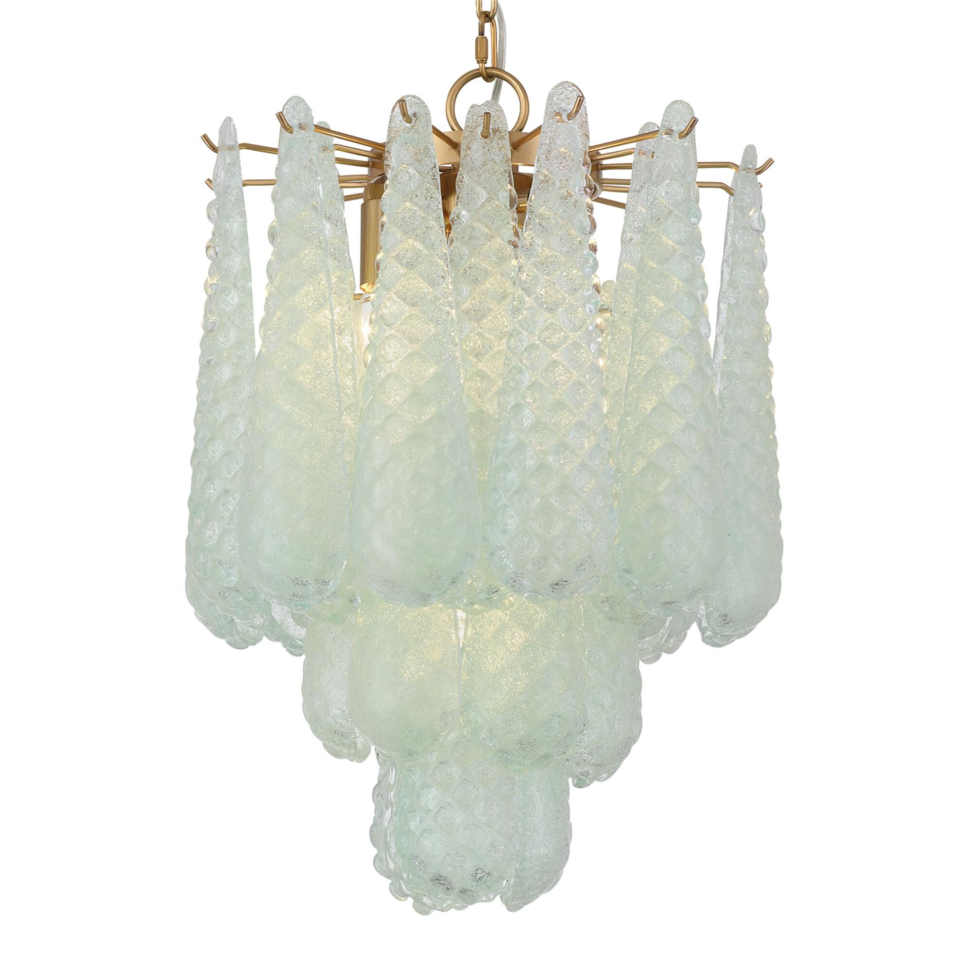 Shown in Aged Brass finish and Sand Green glass