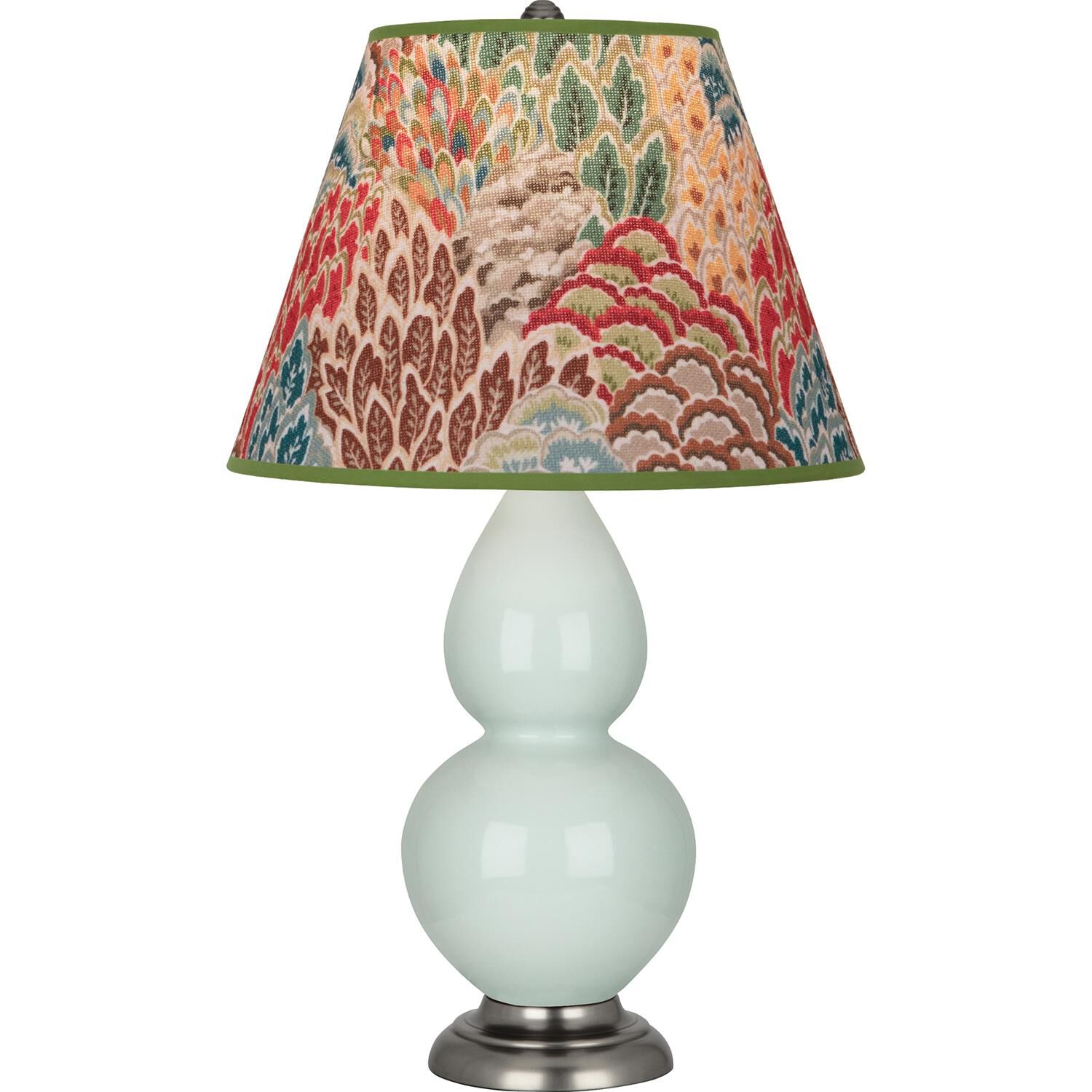 Shown in Celadon finish and Fall Floral shade and Antique Silver accent
